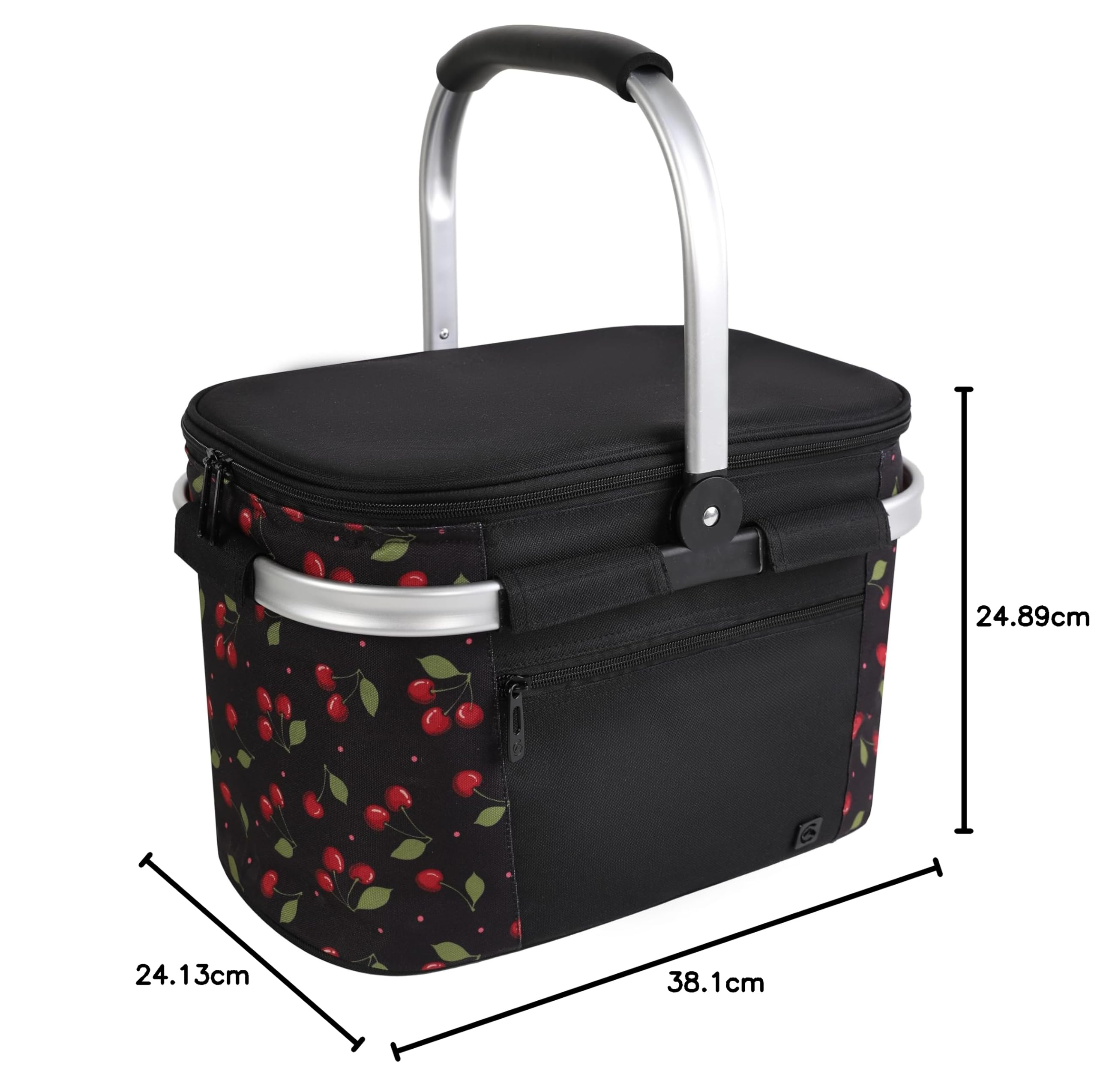 ALLCAMP Cesta Plegable- Cesta Térmica para la Compra con Tapa, Cesta de Picnic Extraíble para 4 Personas,Cesta Térmica Gruesa con Marco de Aluminio(Cereza pequeña)