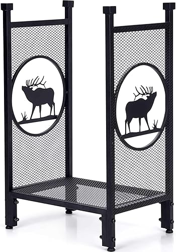 INNO STAGE Estante de leña para leña, soporte de hierro para almacenamiento de madera para chimenea, contenedor de almacenamiento de troncos de alta