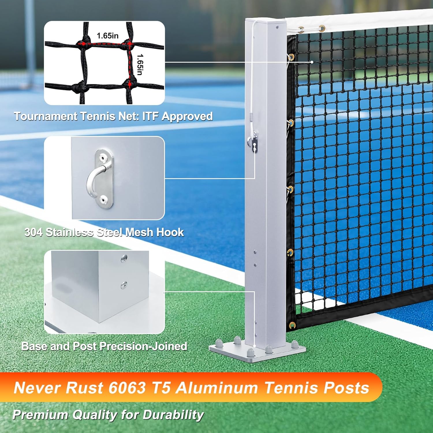 PROGOAL Professional Tennis Net Posts with Internal Safe Winder, 100mm Heavy-Duty Aluminum Post & 260mm Galvanized Base, Includes Expansion Anchors for Easy Setup