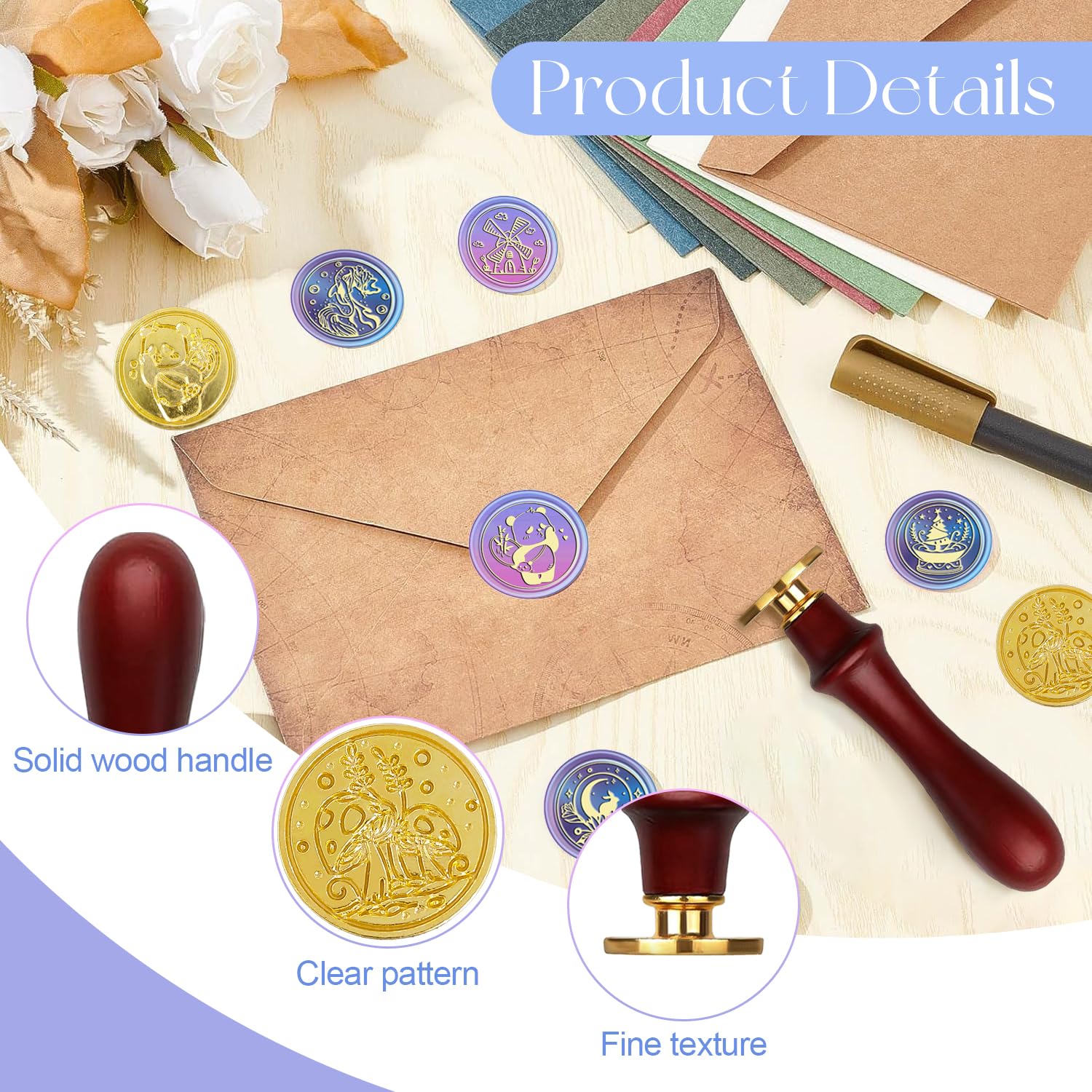 Set Timbri In Cera Stile Vintage Per Inviti E Confezioni Regalo – 3 Timbri Con Manico A Cuore, Ceralacca Oro (60 Perle), Cucchiaio E Candele