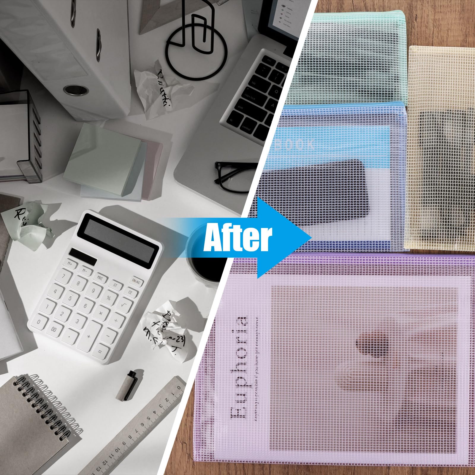 ASelected 15 Pieces Document Bag A4+A5+A6 Mesh Document Bags Zip Bag for File Paper Travel Make-Up Bag (5 Colours) - Image 3