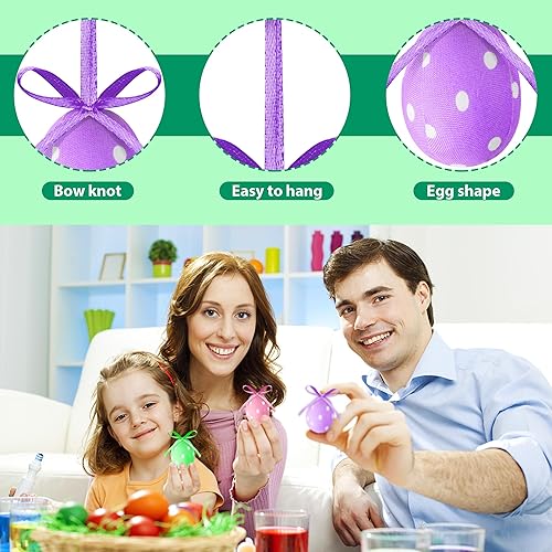 Miniatura 3 de 30 huevos colgantes de Pascua, mini huevos de Pascua envueltos en tela, adornos colgantes con moño, decoración de Pascua, huevos de Pascua, adornos