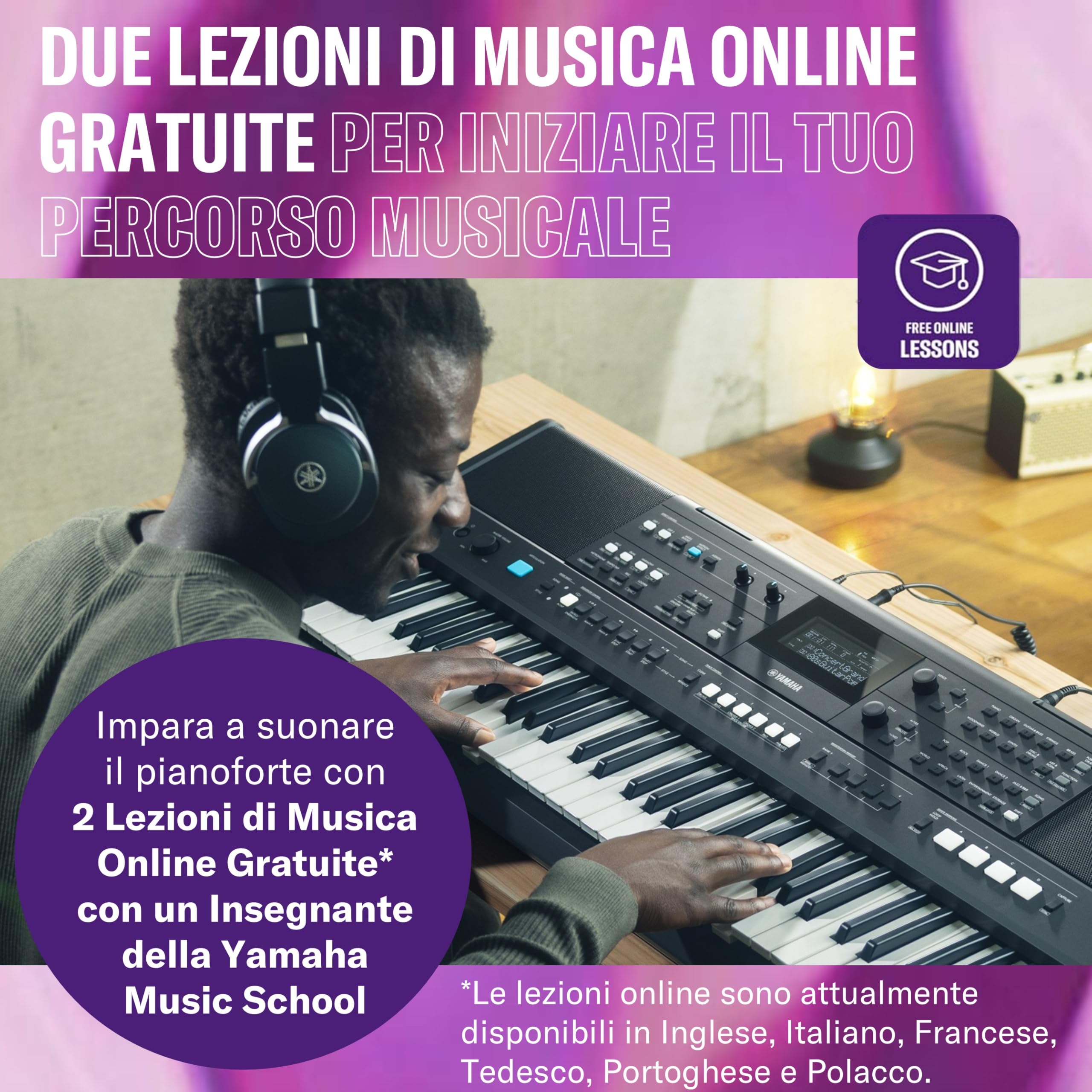 YAMAHA PSR-E483 Tastiera – Tastiera Portatile Moderna con 61 Tasti Sensibili al Tocco, 860 Voci con 15 Super Articulation Lite, 345 Stili, Speaker Potenti e USB-C – Nero
