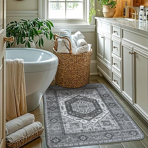 LBRO2M Alfombra para entrada interior, 2 x 3, lavable, diseño bohemio, alfombra para puerta, para cocina, baño, antideslizante, apta para mascotas
