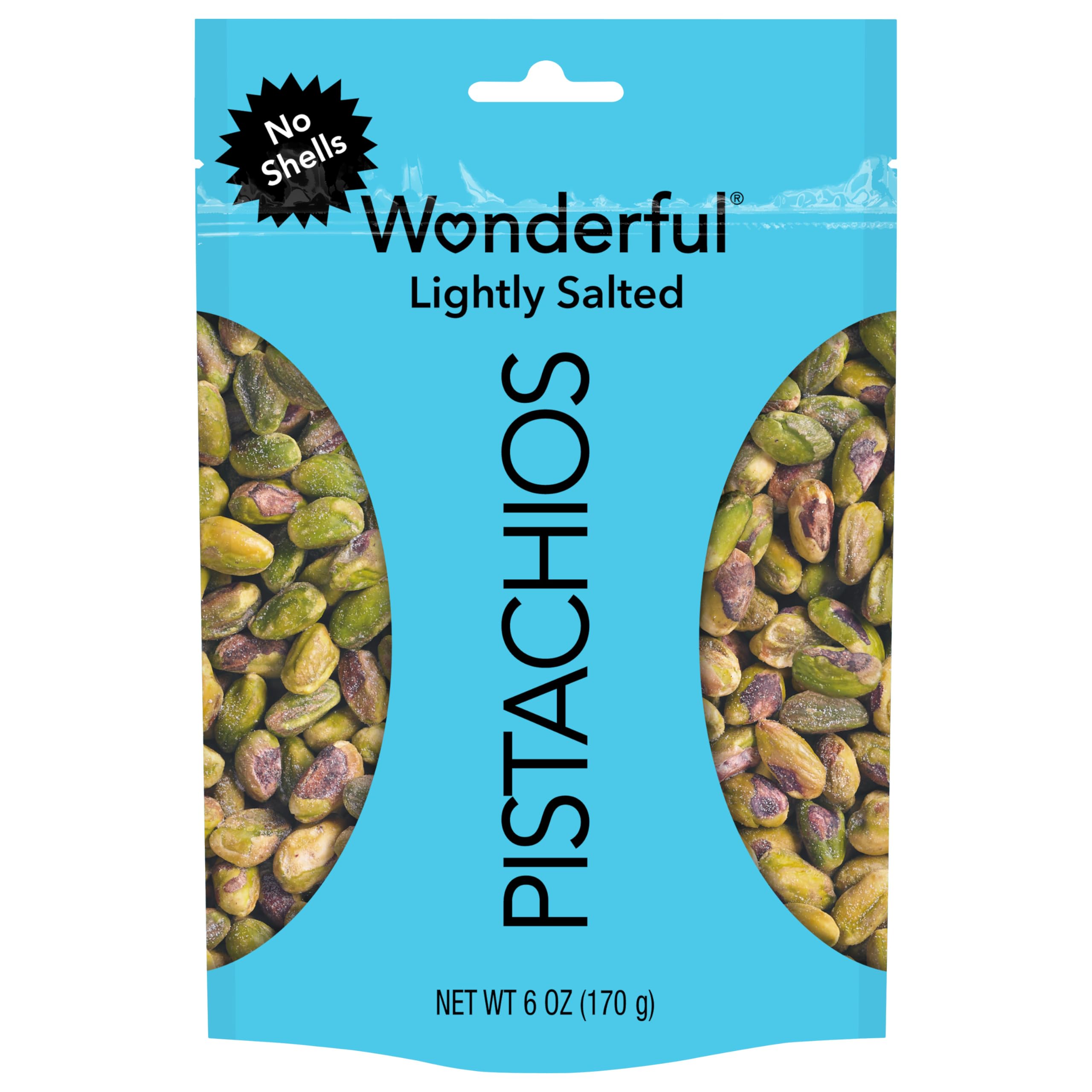 Wonderful Pistachios, No Shells, Roasted and Lightly Salted Nuts, 6 Ounce Resealable Bag