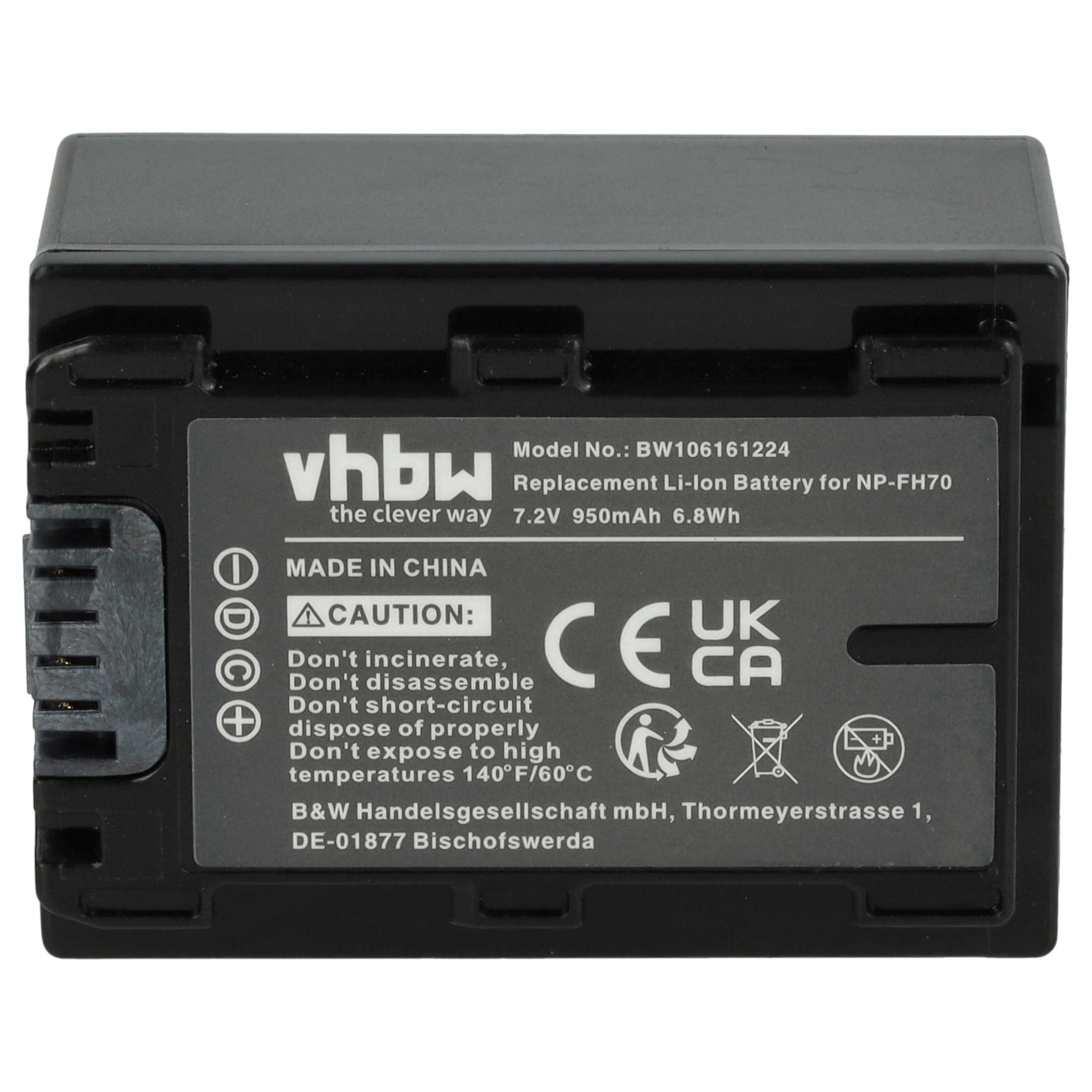 vhbw Akumulator 950 mAh pasujący do Sony DCR-SR32(E) itd. zastępuje NP-FH60 NP-FH70 ze wskaźnikiem INFOCHIP & RESTRACJA