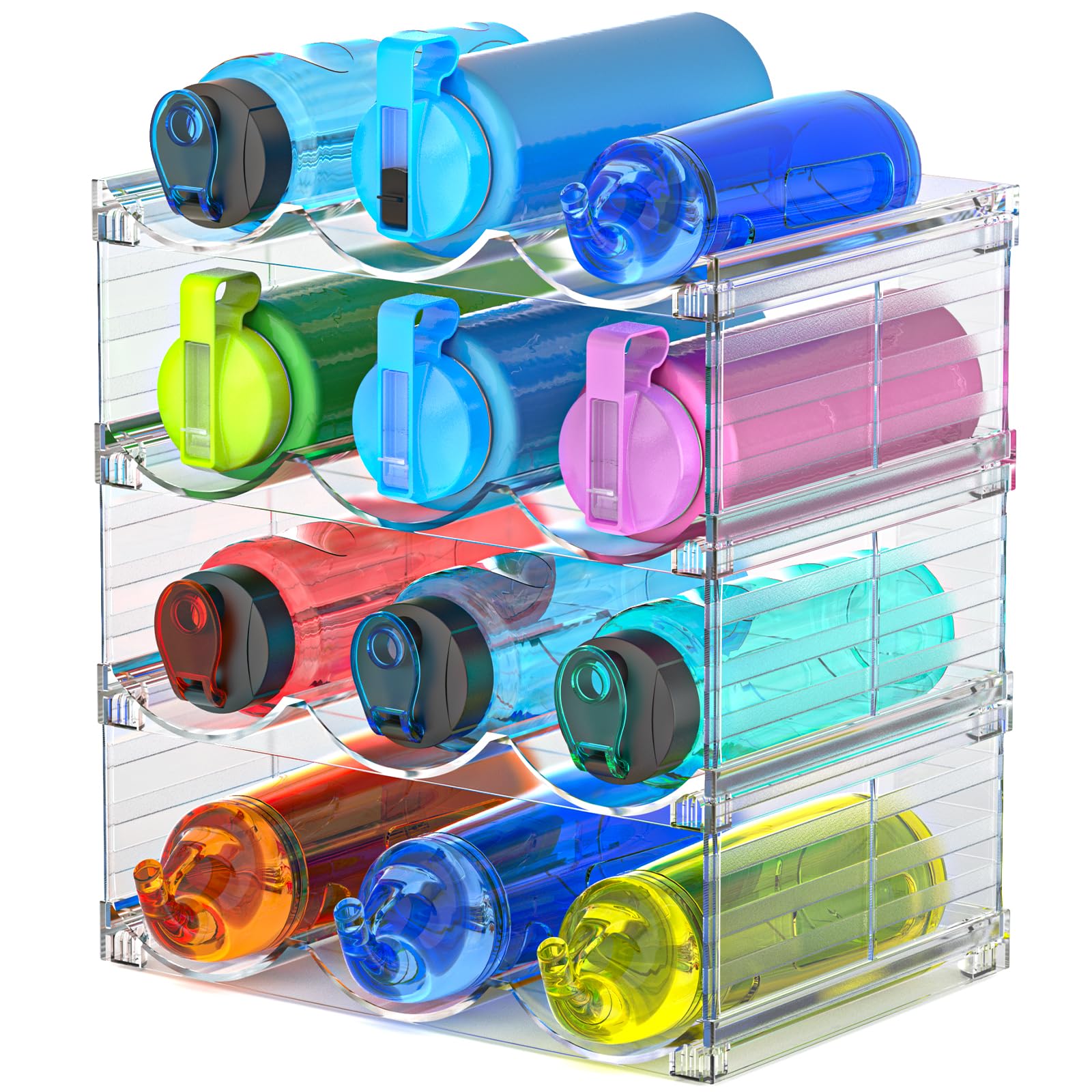 Toffos Water Bottle Organizer, Stackable ? ???? ????? Cabinet Kitchen Pantry Refrigerator Storage Rack, Plastic Water Bottle Holder for Champagne, Tumbler Travel Mug Cup, Wine, Drink
