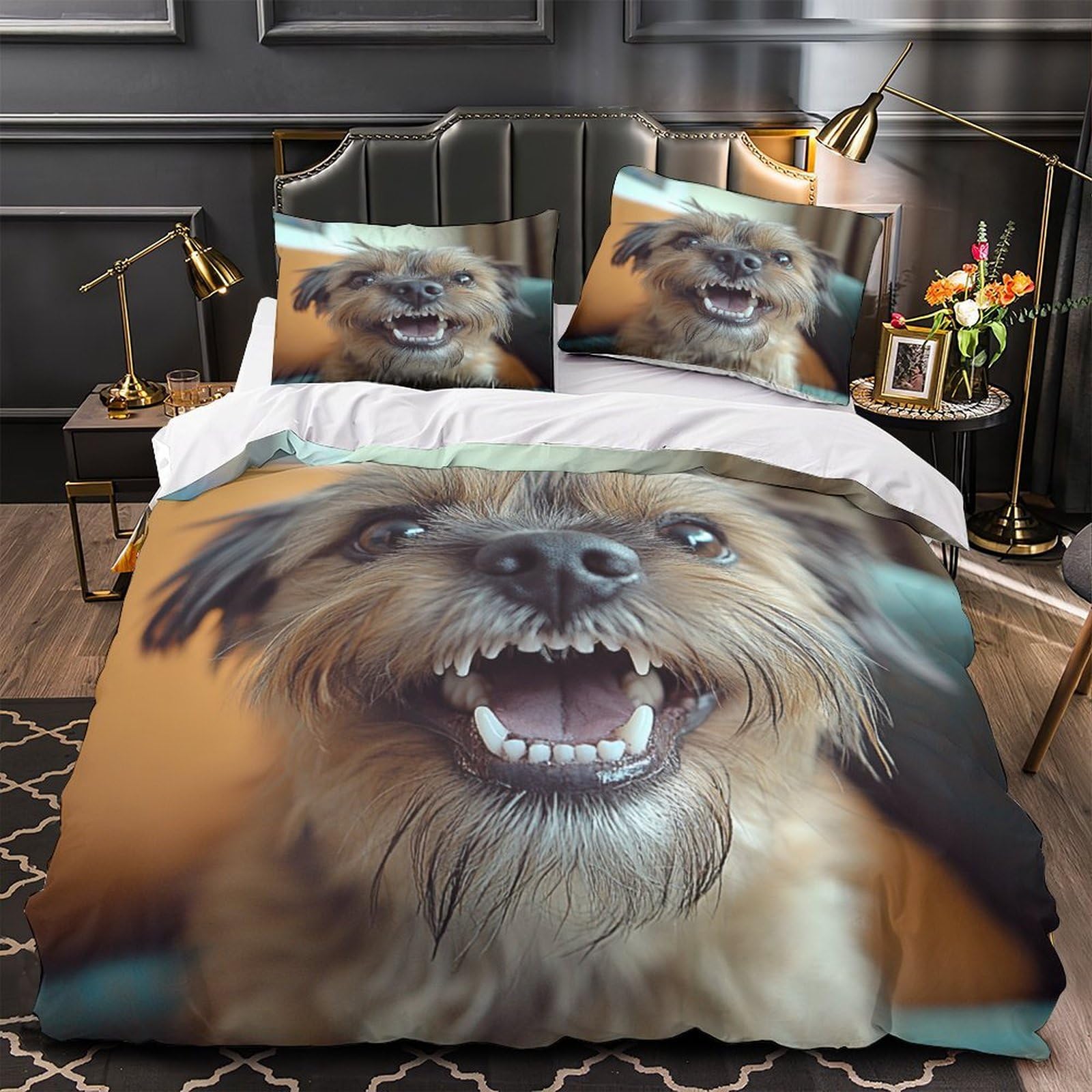 Housse de couette Super King chien 3D en microfibre premium haute densité durable