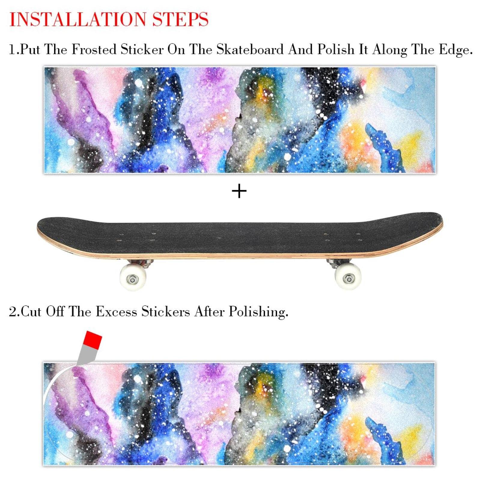 Watercolor Galaxy Lot de 2 feuilles de papier abrasif pour planche de skateboard et longboard
