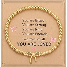 PINKDODO Always Remember You Are Loved- 14k Gold Bow Bracelet for Tween Teen Girls Young Women