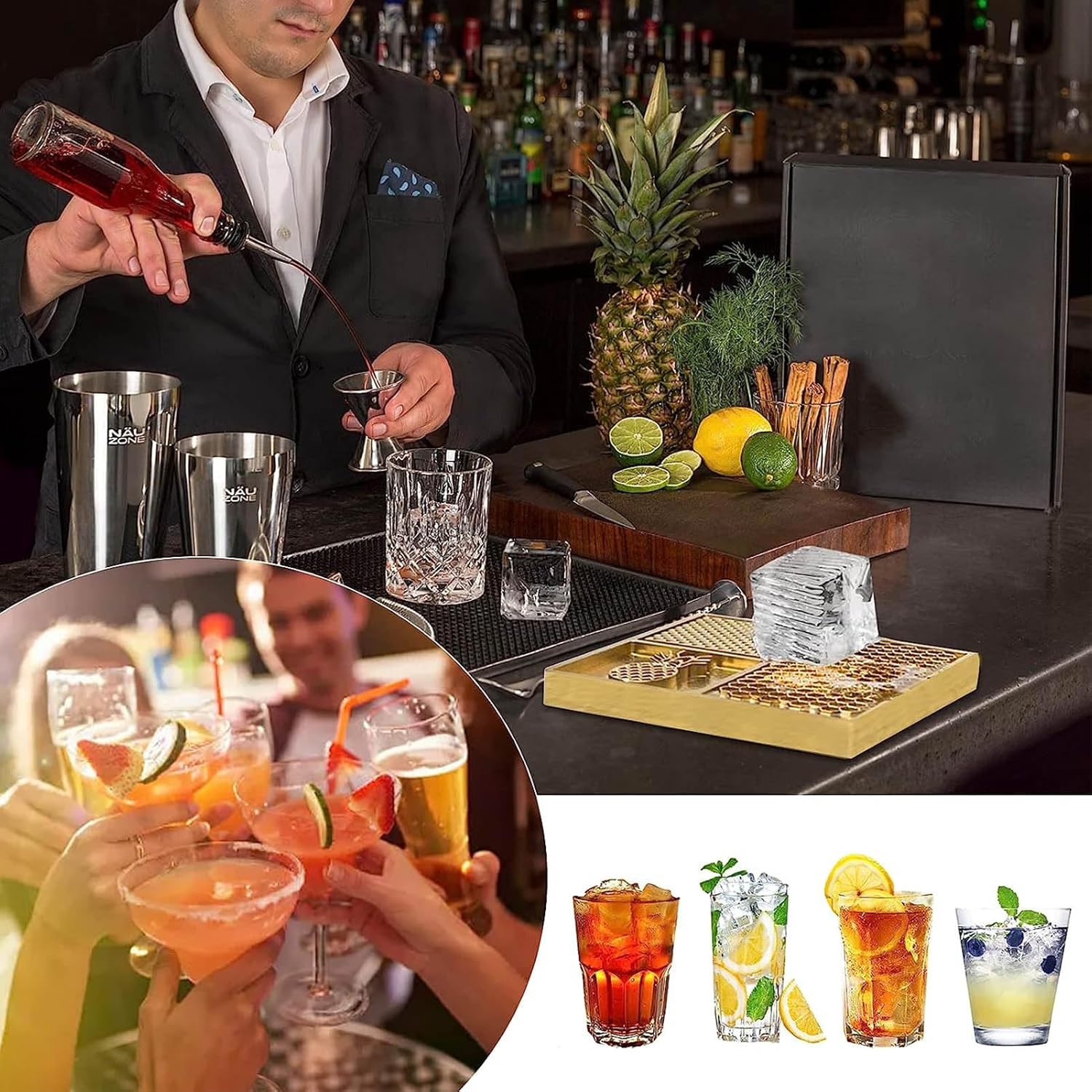 真鍮製アイススタンプトレイ、パターン真鍮製アイススタンプ、クリアアイスバーボンカクテルスタンプ、5秒で。