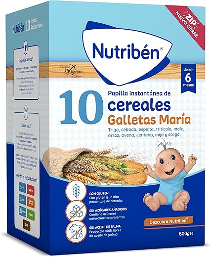 Nutribén 10 Cereales y Galletas María | Vitaminas y Calcio | Alimento para Bebés a partir de 6 meses | Sin azúcares añadidos | Sin aceite de palma | 600g