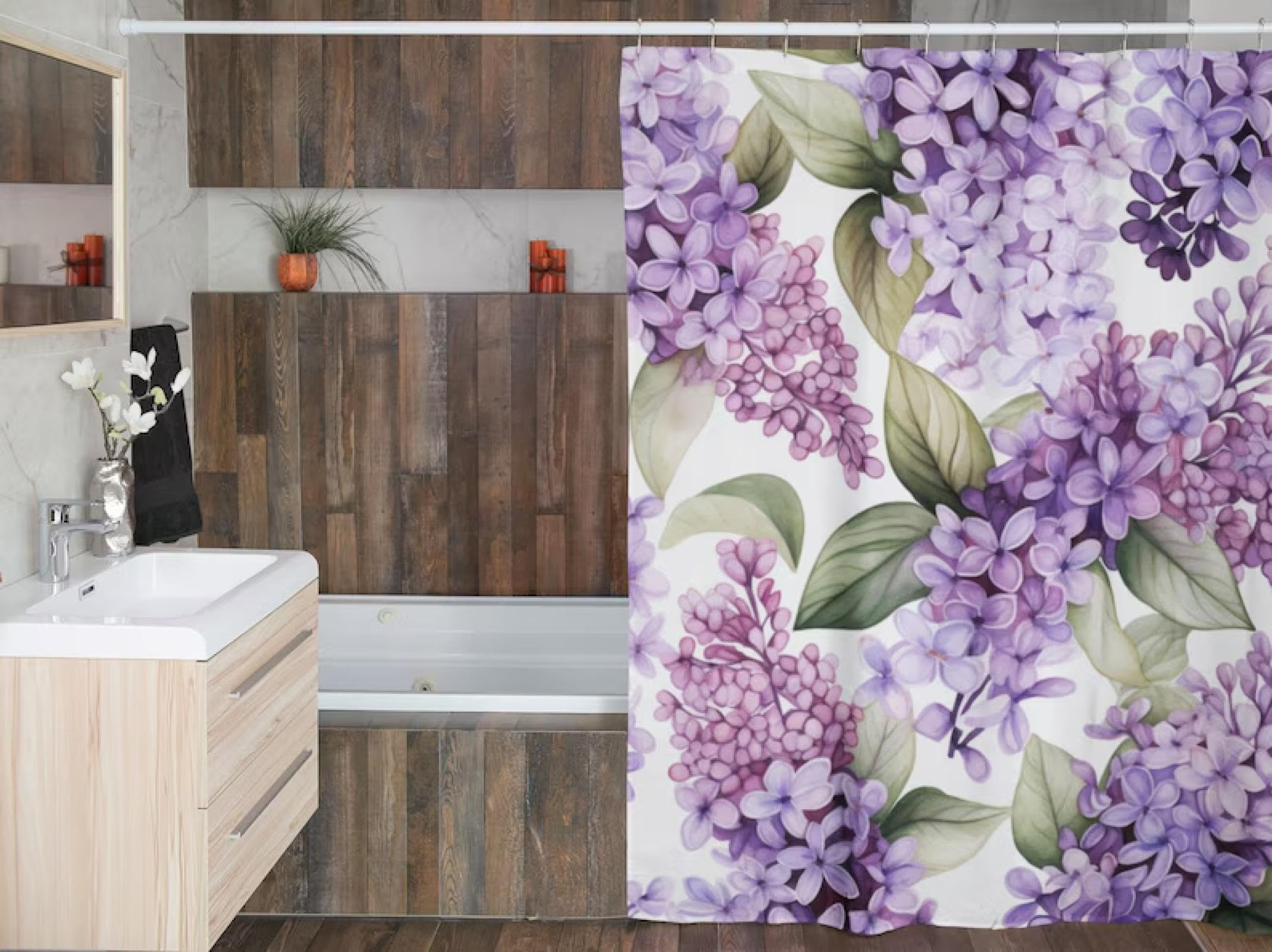 Ixehoh Shower Curtains Purple Shower Curtain Purple Floral Bathroom Curtain Decor,Modern Floral Bath Shower Curtain,Light-Weight Cloth & Washable 90X190cm/35X75in(Wxh)