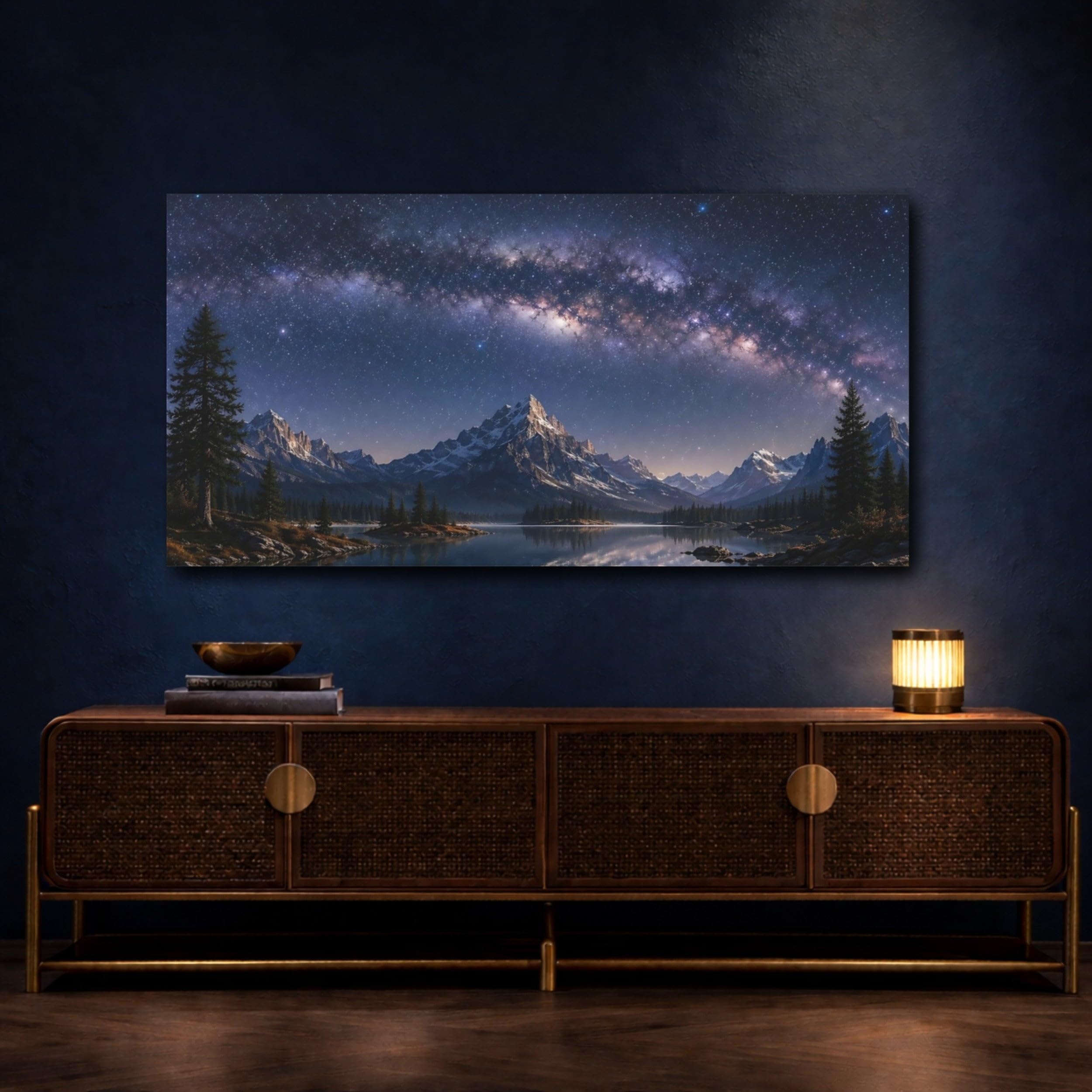 YESARTYES Nature Milky Way Blue Purple Canvas Print – Living Room, Large Wall, 30×15 inch (75×37 cm) - Horizontal / 1.25 inch (3 cm)