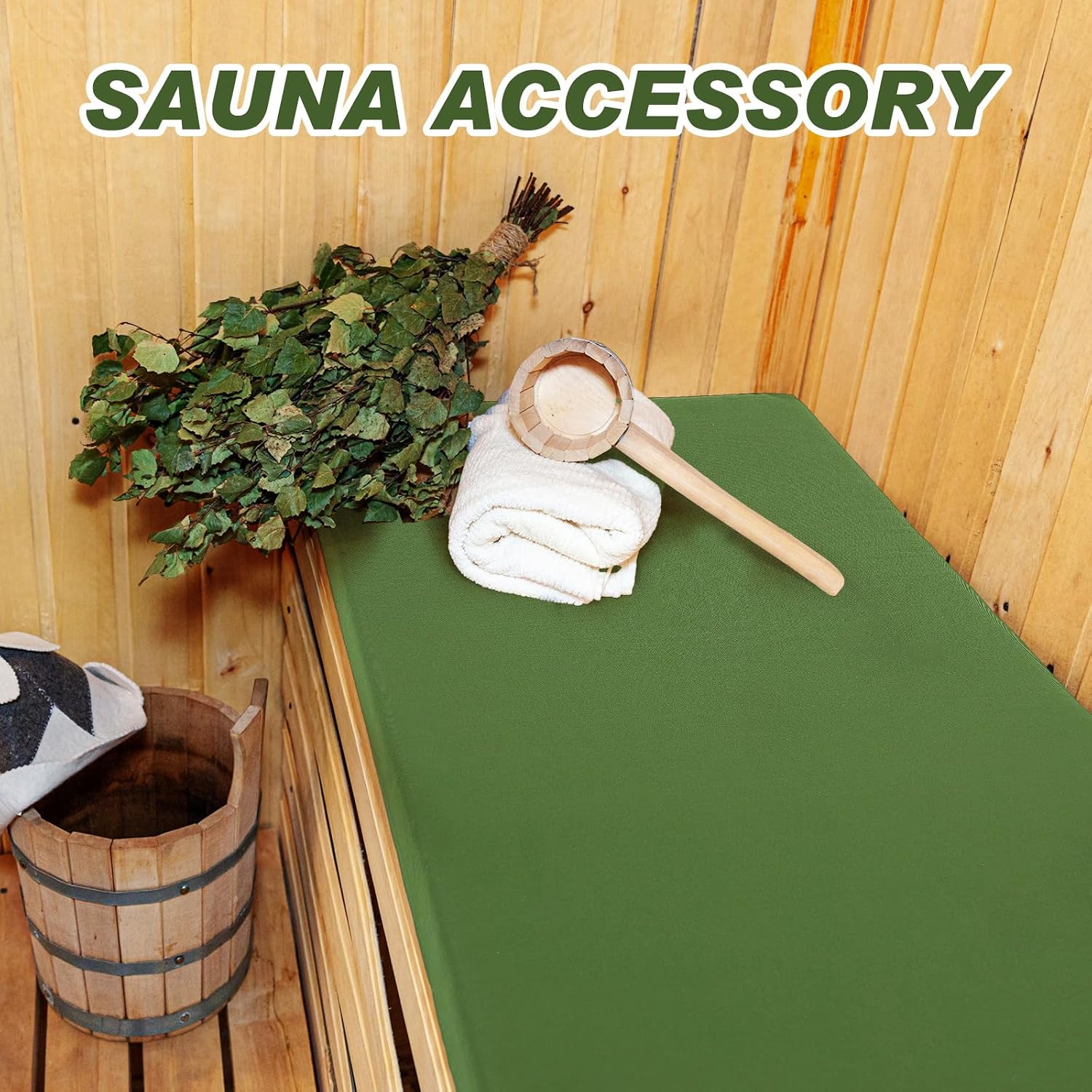 Tudomro 1 Pcs Sauna Seat Cushion Mat, Waterproof & Heat Resistant Pad, High-Density Foam Heat Insulation Mat,Infrared Sauna Accessories, Steam Room and Shower Bench (43 x 16 Inches,Green)