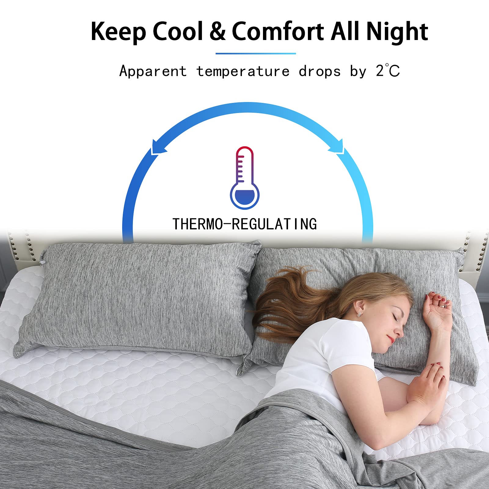 CHOSHOME Cooling Pillow Cases Zipper Pillow Covers Q-Max > 0.45 Zippered Pillowcases for Hot Sleepers, Soft, Breathable, Skin-Friendly, 2 Pack (Standard, 20" x 26", Grey)