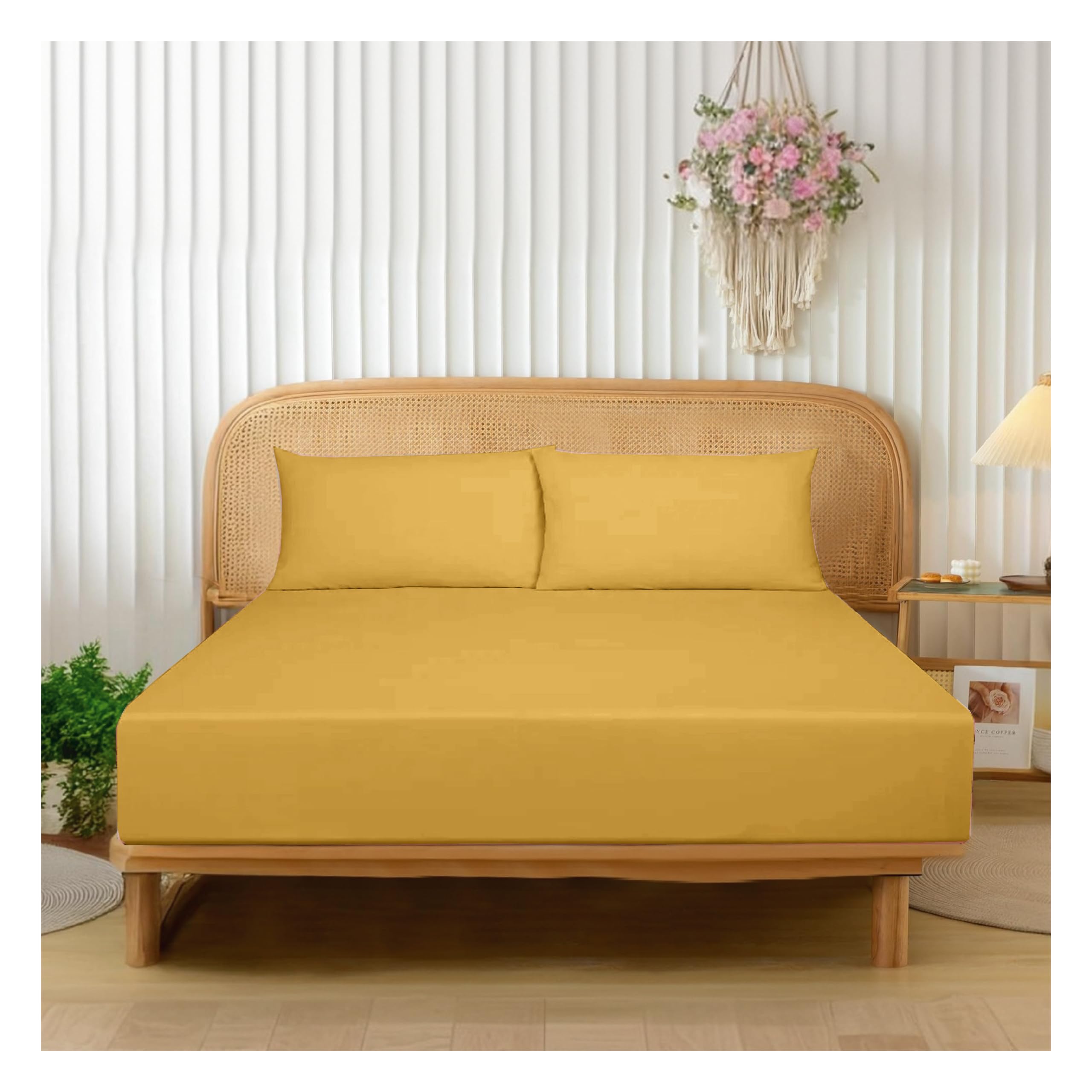 Funky Gadgets Super King Fitted Sheets Extra Deep Pocket (40cm) 90 GSM Brushed Microfiber Fitted Sheet 16 Inch Soft Sheets Easy Care Bottom Sheet Ochre (182 X 200cm) โ image 1