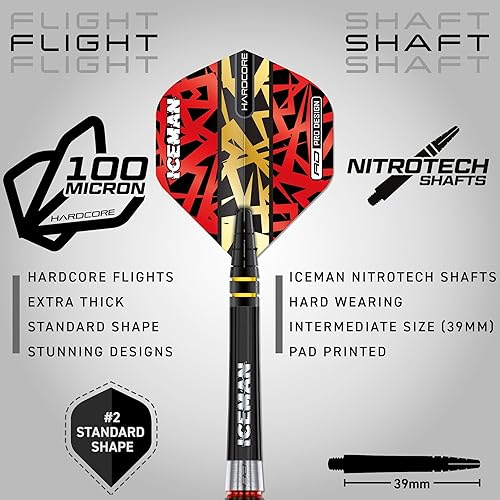 Miniatura 3 de RED DRAGON Gerwyn Price Iceman Firebird - Juego de dardos de tungsteno prémium con vuelos y tallos