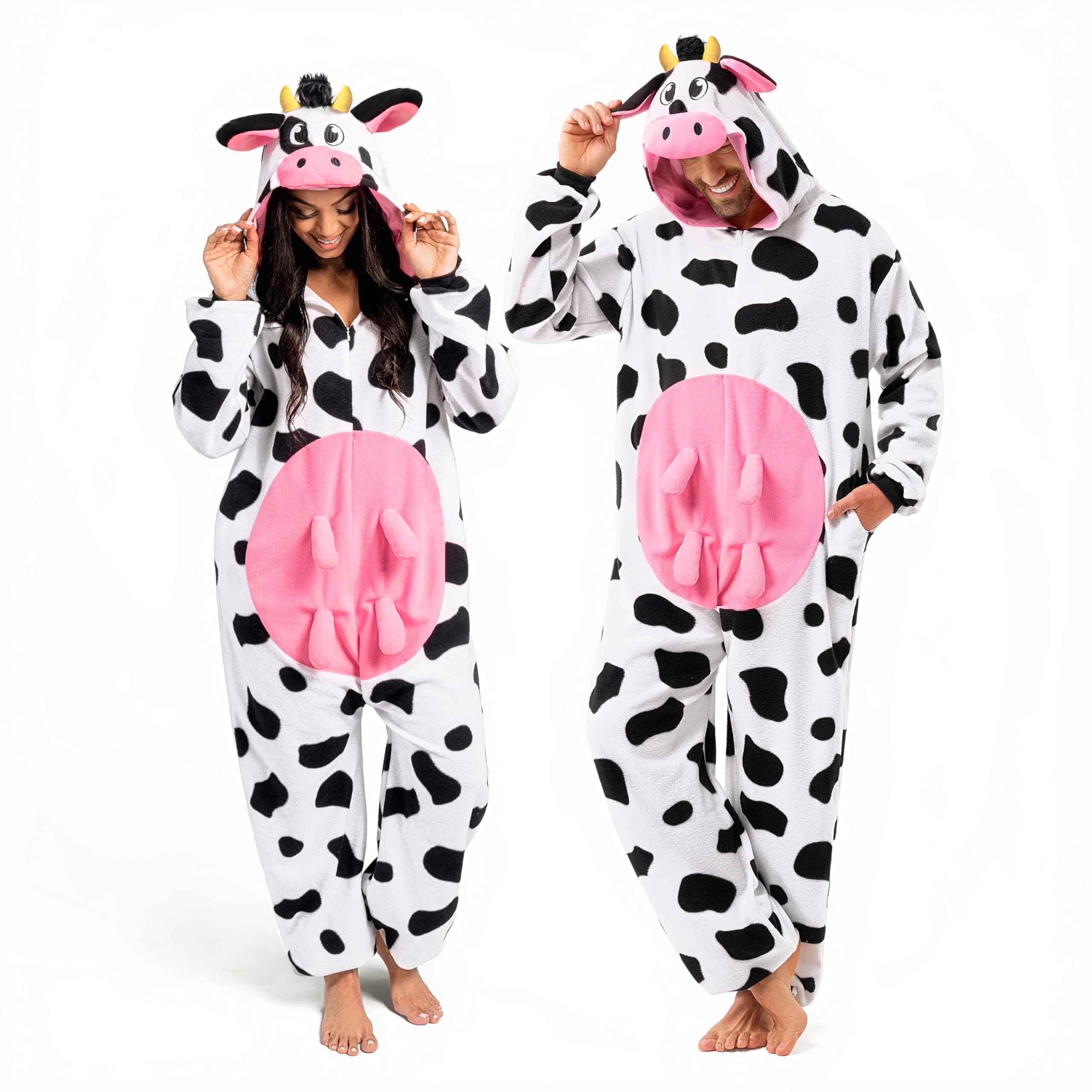 Spooktacular Creations Halloween Dalmatian Dragon Cow Costume, Animal Costume Hooded Jumpsuit for Halloween Cosplay Party Realistic Cow Medium