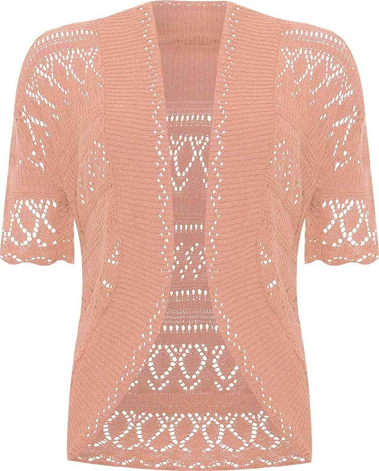 RageIT Ladies Bolero Shrug Crochet Knitted Cardigan Peach