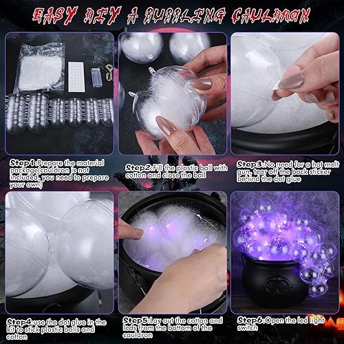 Miniatura 3 de Juego de 33 piezas de caldero de burbujas de Halloween, 30 bolas de plástico transparente, cadena de puntos de pegamento de algodón ligero, puntos