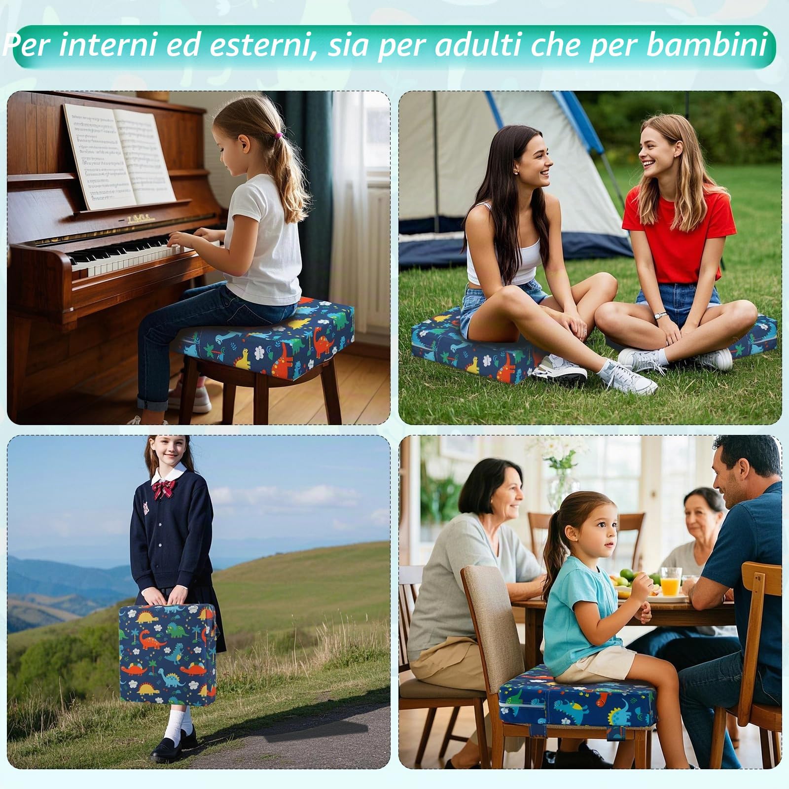Zicac Rialzo Sedia per Bambini Portatile con Cinghie Regolabili e Lavabile Alza Sedia per Seggioloni Cuscino Seduta