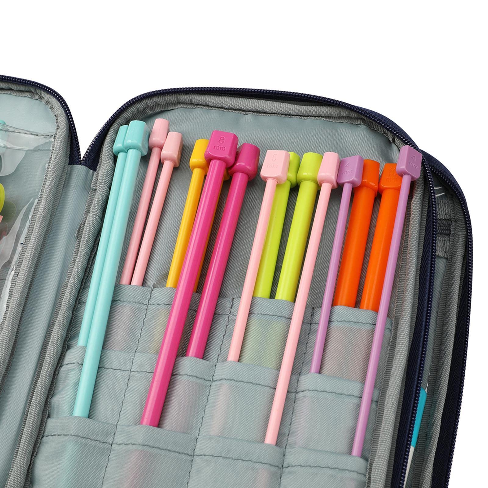 Juego de 3 fundas largas para agujas de tejer Oxford, bolsa de almacenamiento, bolsa de almacenamiento con hojas moradas