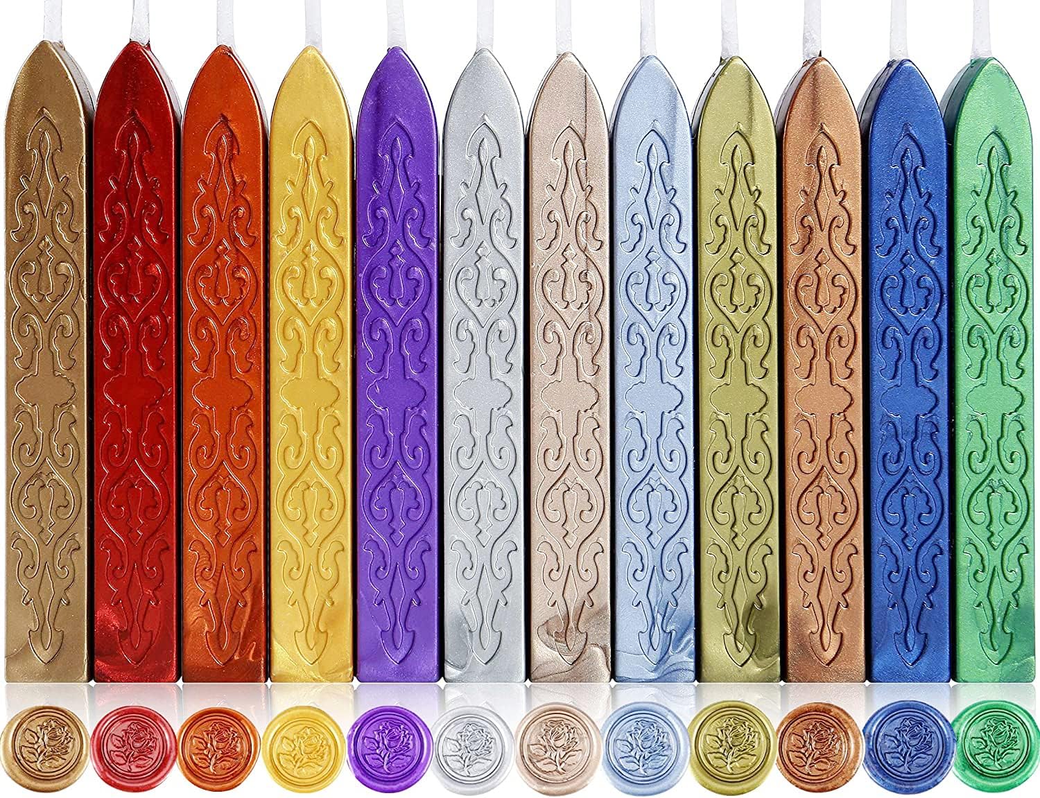 Yoption 12 Color Sealing Wax Sticks with Wicks, Antique Metallic Totem Fire Manuscript Seal Wax for Wax Seal Stamp (12 Metallic Colors)