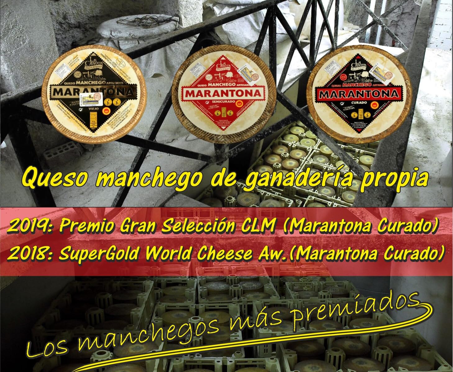 Queso Manchego Artesano D.O.P. Curado Marantona - 1/2 Pieza 1,5kg (Aprox.) - Elaborado con Leche Cruda de Oveja - Sabor Intenso - Origen La Solana