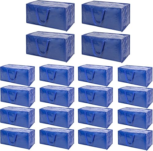 Bolsas de mudanza azules Paquete de 20 bolsas de almacenamiento extra grandes y resistentes con cremallera y asas de refuerzo 29 x 14 x 13