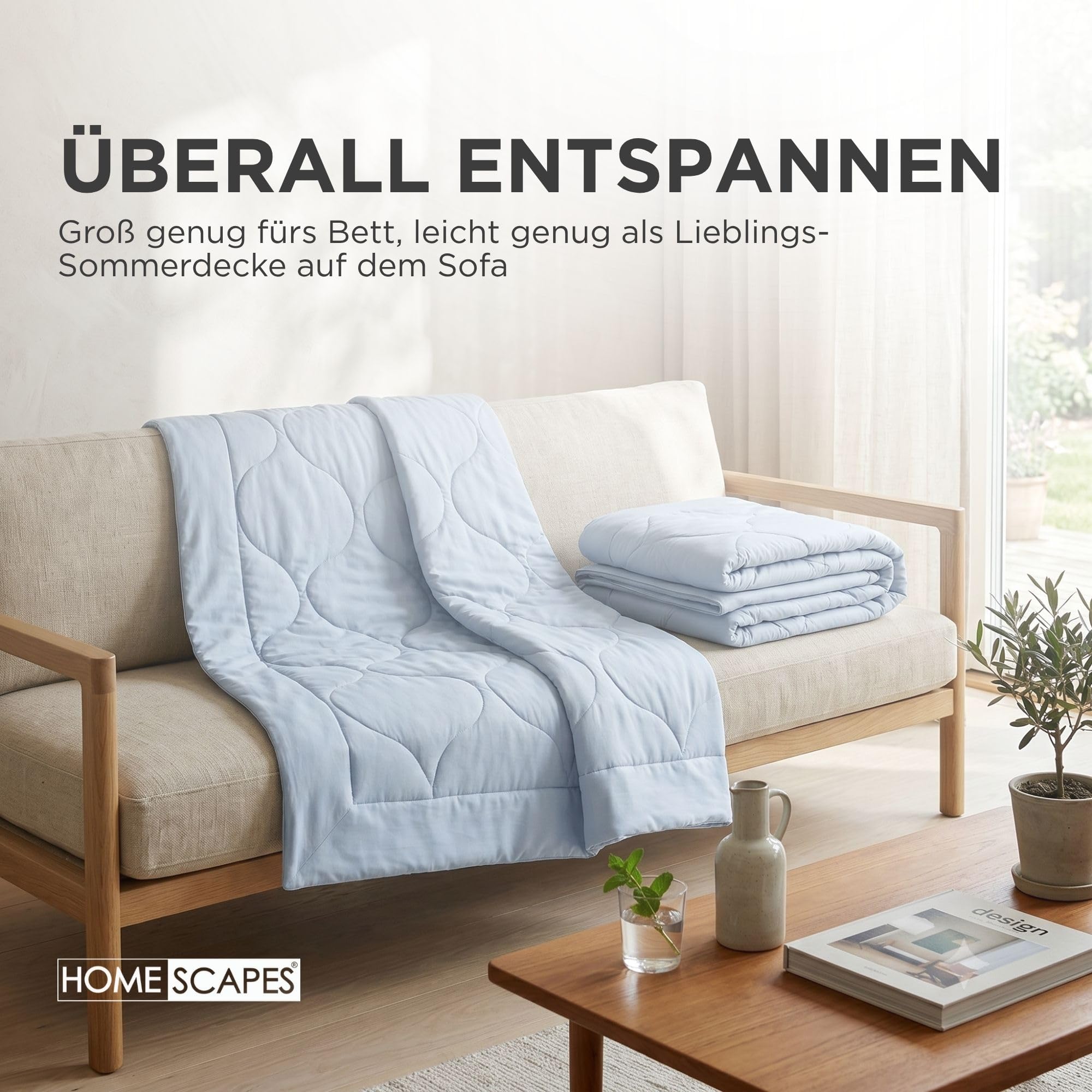 Homescapes Kühldecke Bett – leichte Bettdecke ohne Bezug 135x200 cm – bezuglose waschbare Bettdecke Sommer, Oeko-TEX