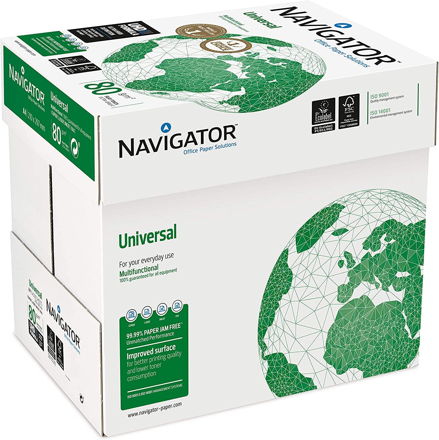 Navigator Universal Premium carta per ufficio, formato A4 80 grammi. Confezione da 5 risme con omaggio