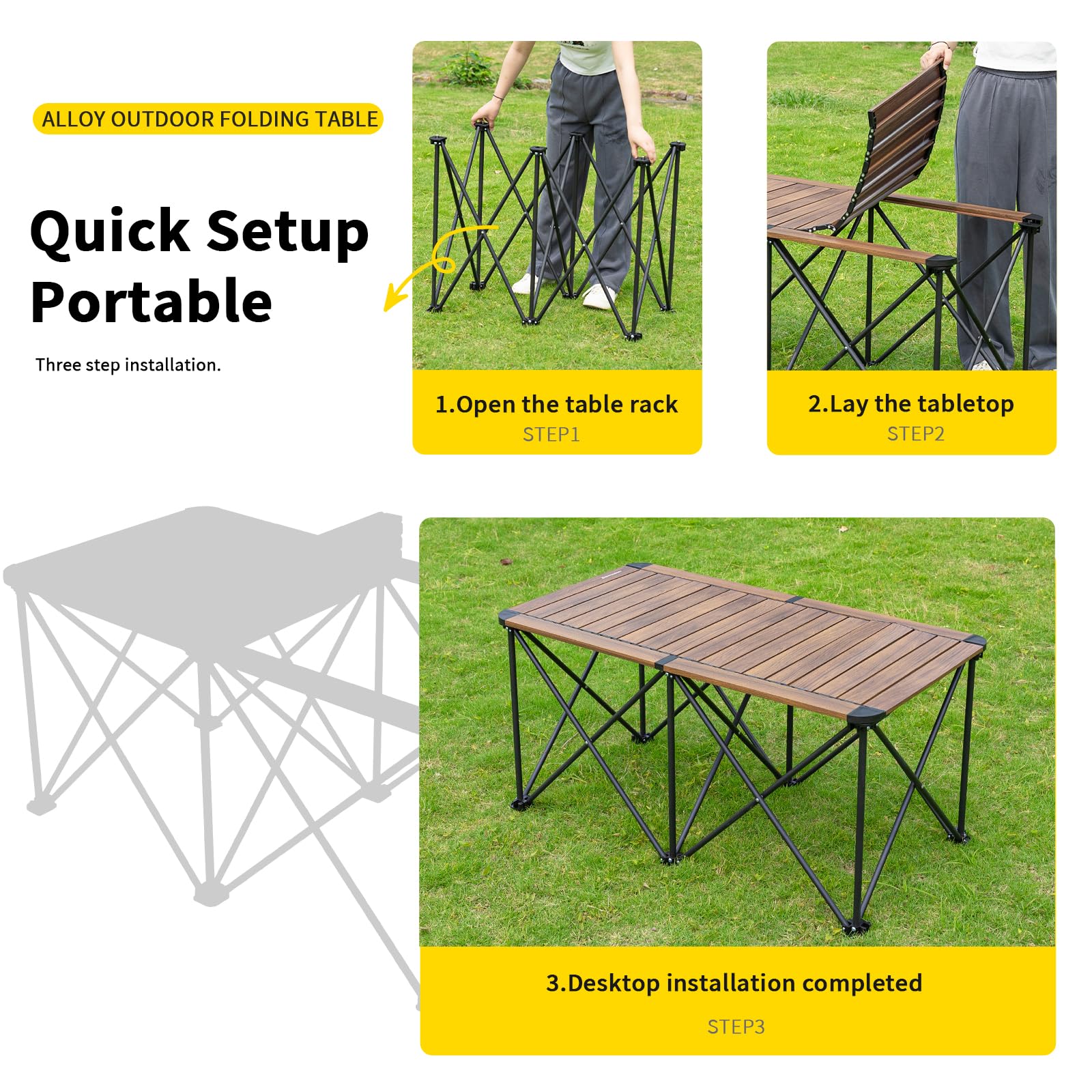 Whitsunday Outdoor Table 42.1 * 22.4inch Heavy-Duty Portable Camping Folding Dinner Table for Outdoor, Picnic, BBQ, Cooking - Dark Walnut