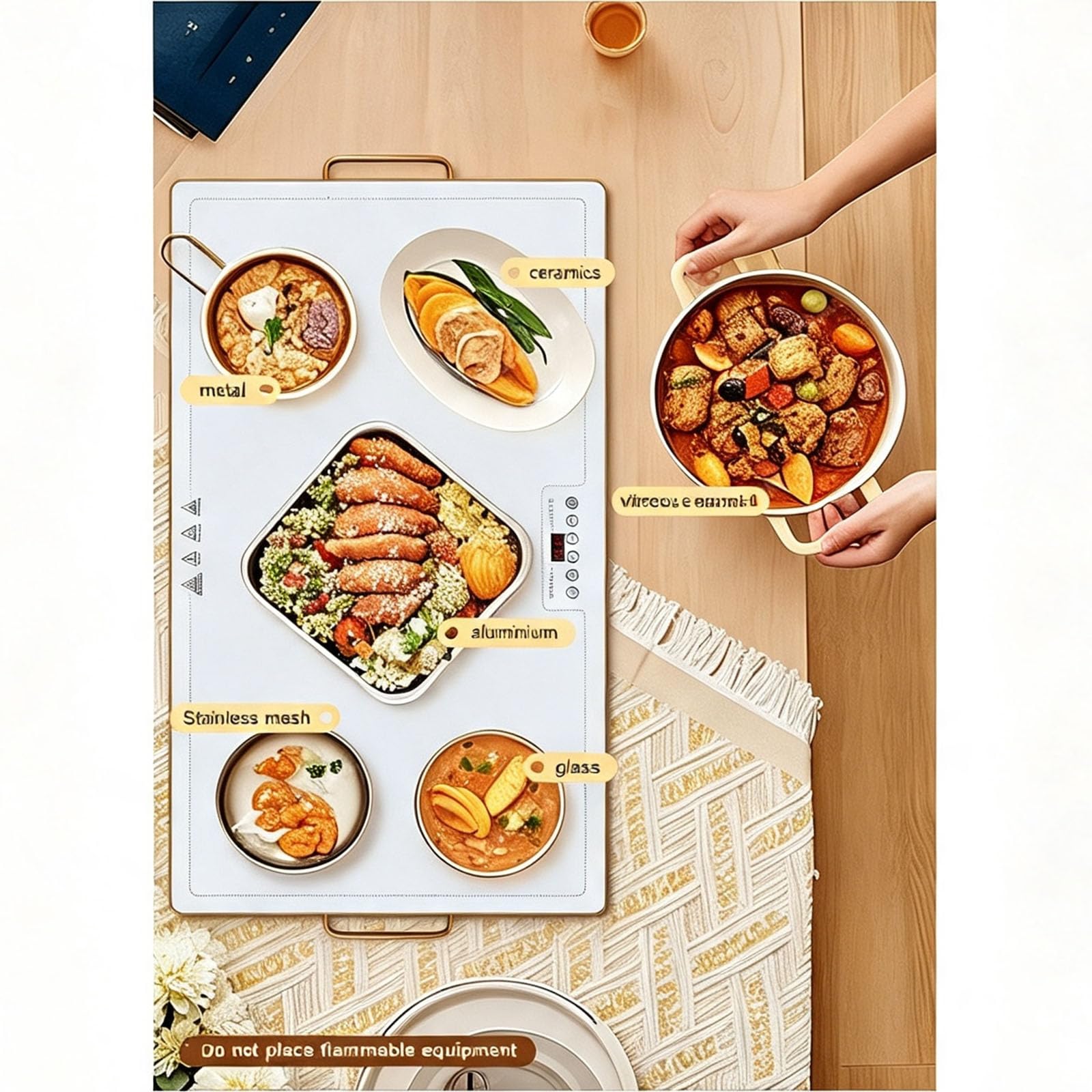Bandeja de Calentamiento Eléctrico, con Temperatura Ajustable, Mantiene Calientes Platos y Bebidas, Ideal para Restaurantes, Hogar y Buffets,Negro,31.5 * 17.7 * 1.1in