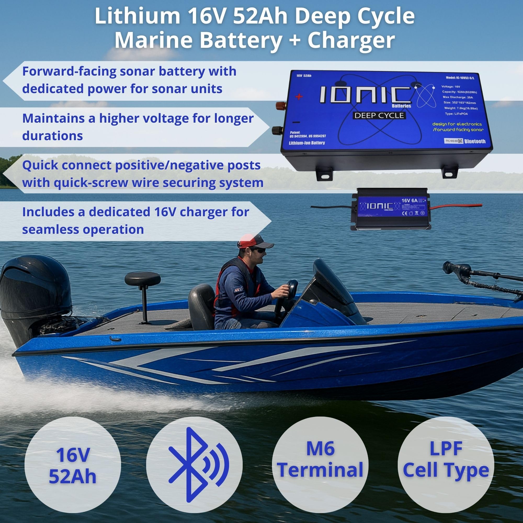 Amazon.com: Ionic Lithium 16V 52Ah Deep Cycle Marine Battery +