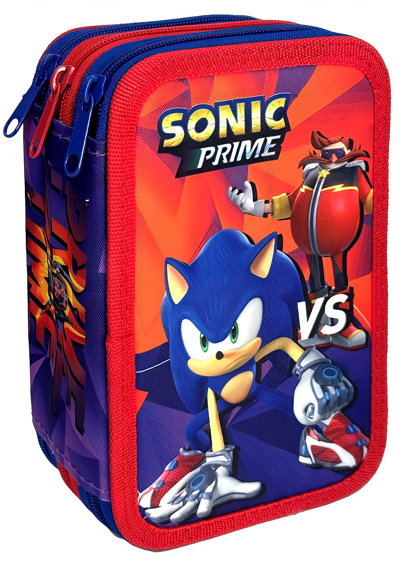 Clondo Estuche para lápices con 3 compartimentos, 44 accesorios escolares, 20 cm, Sonic 24, Estuche para, CLOASTRIE3D