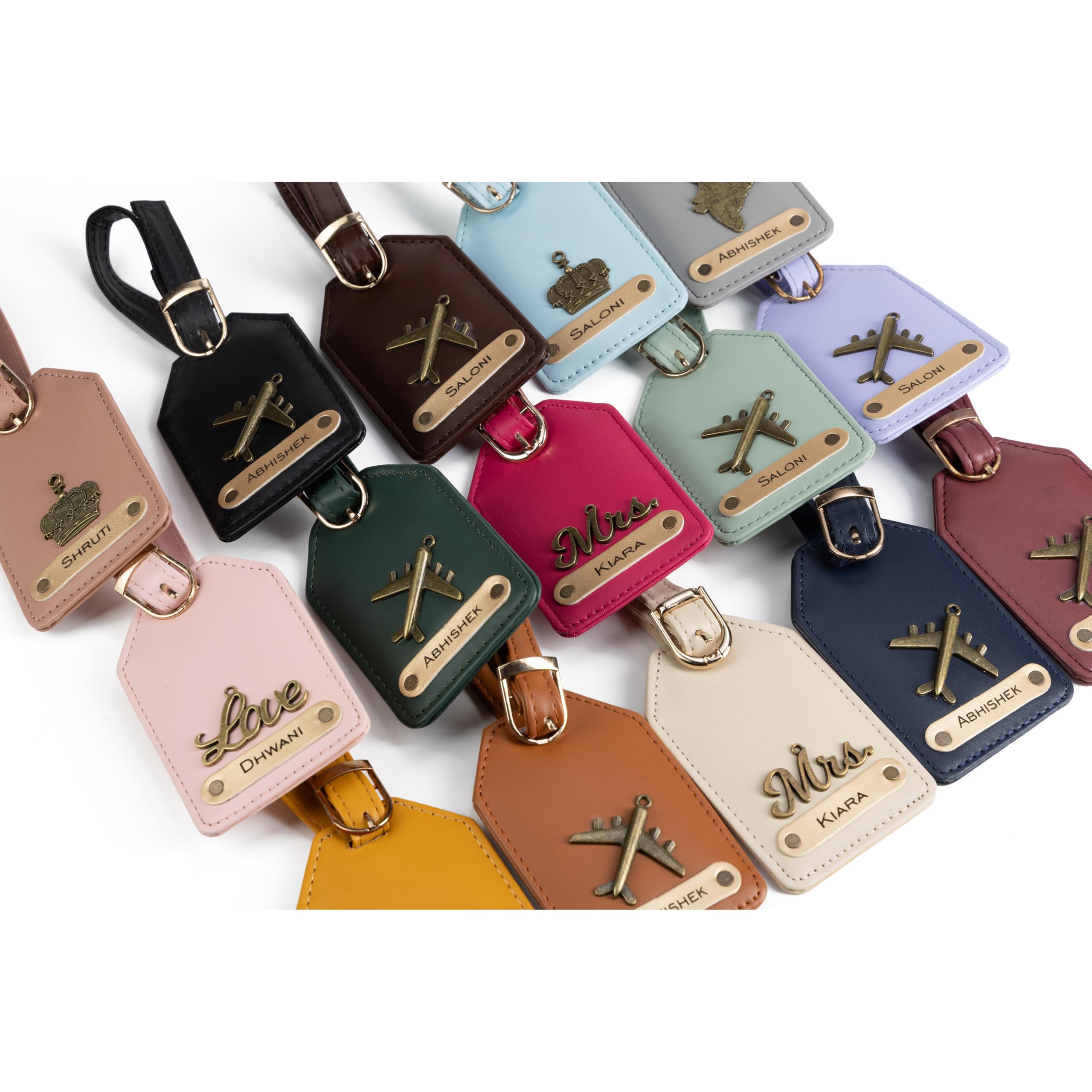 Aica Customized Name, Color & Charm Luggage Tag - Pack of 2 | for Travel Suitcase, Backpack, Kids School College Bags, Flight