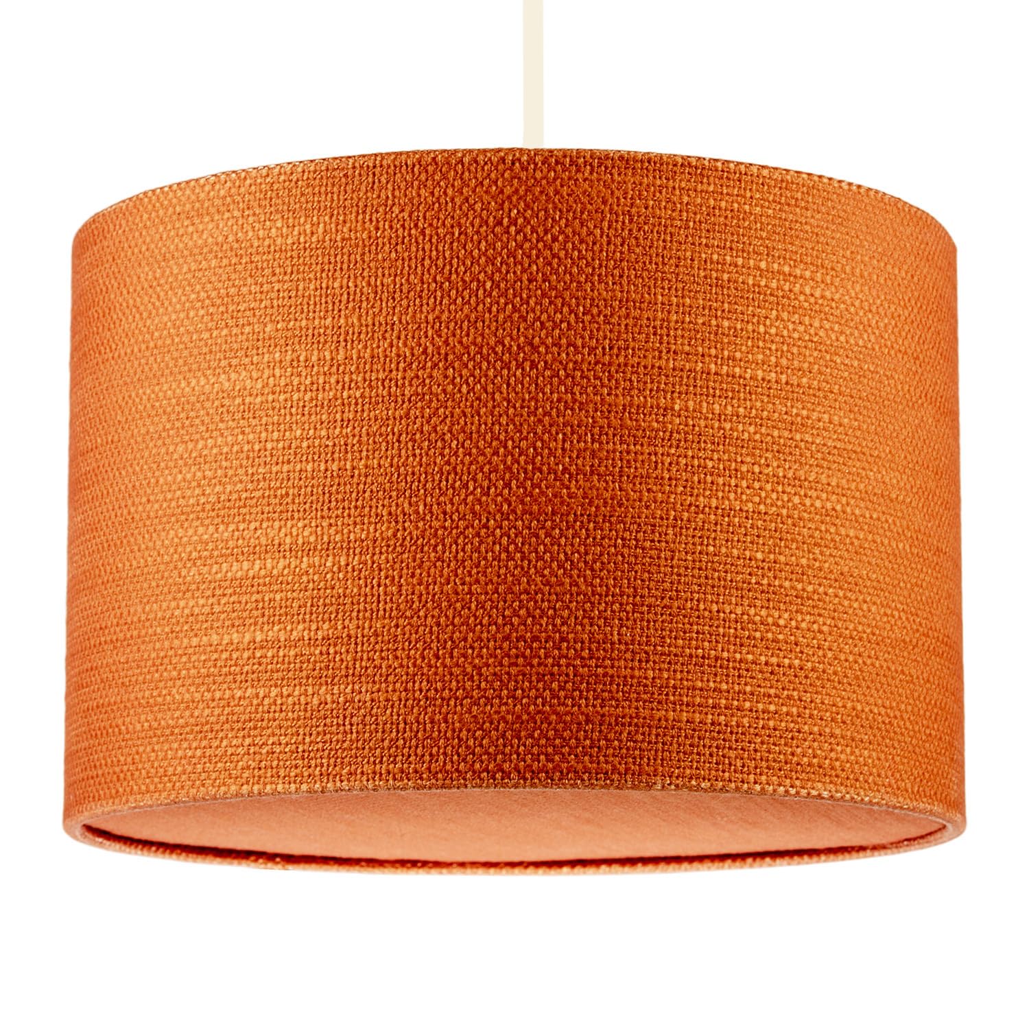 Desert Sun Orange Textured Linen Fabric Pendant Lighting Shade with Round Diffuser Plate | Contemporary Design | 30cm x 20cm | White Cotton Lining by Happy Homewares