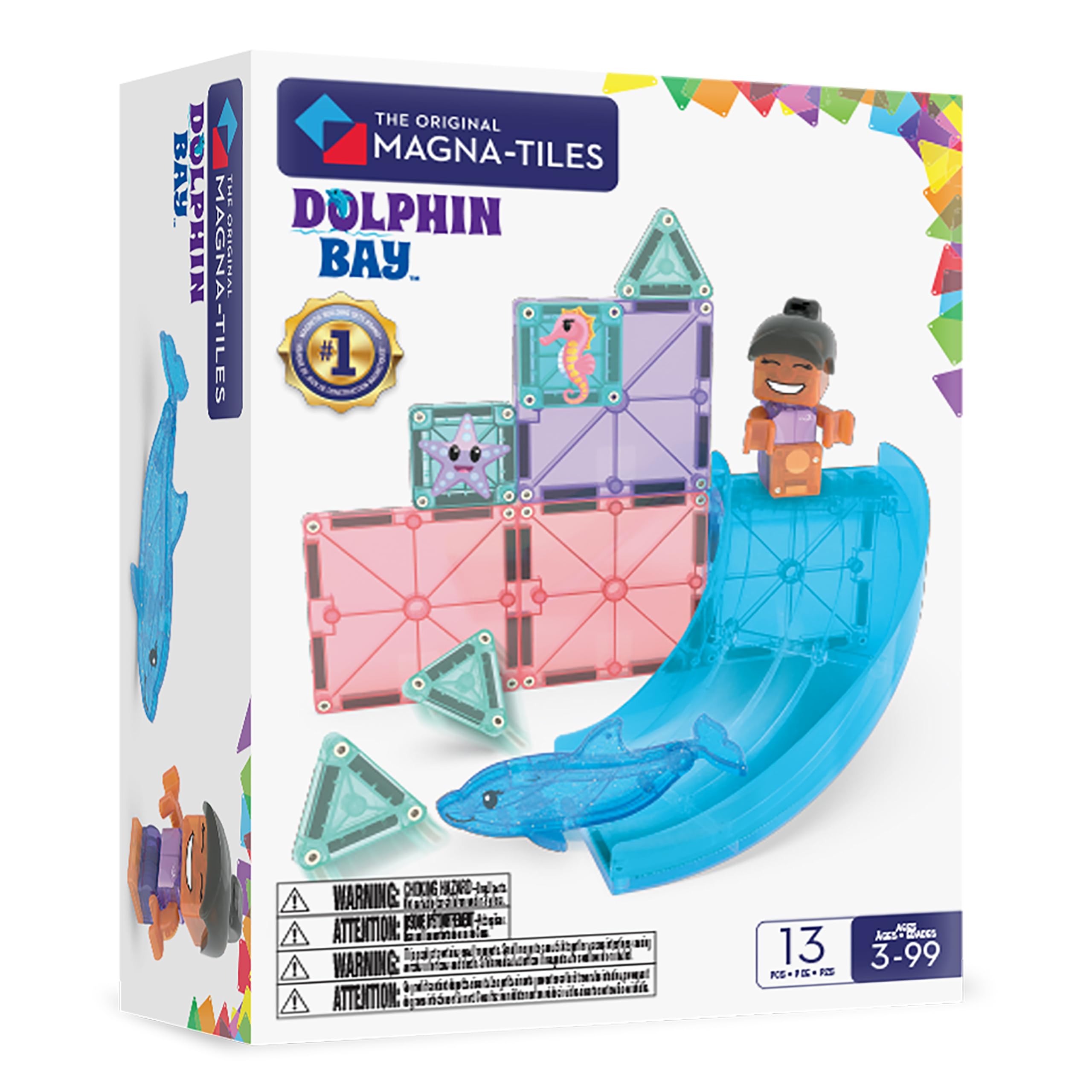 MAGNA-TILES Dolphin Bay 13-Piece Magnetic Construction Set, The Original Magnetic Building Brand