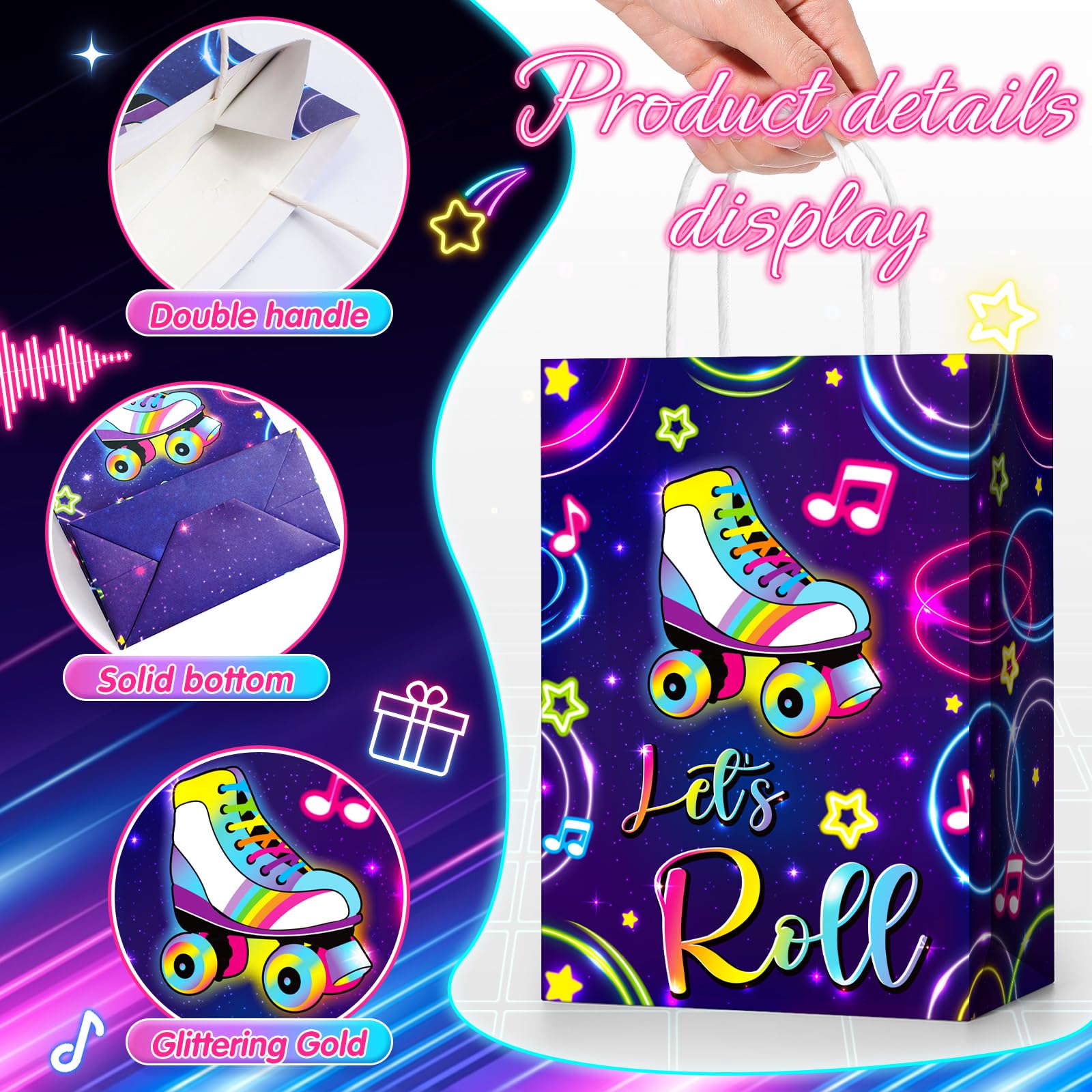 Geyoga 24 bolsas de regalo que brillan en la oscuridad, bolsas de regalo que brillan en la fiesta, suministros de fiesta de cumpleaños de neón, mini bolsas de dulces brillantes con asas para