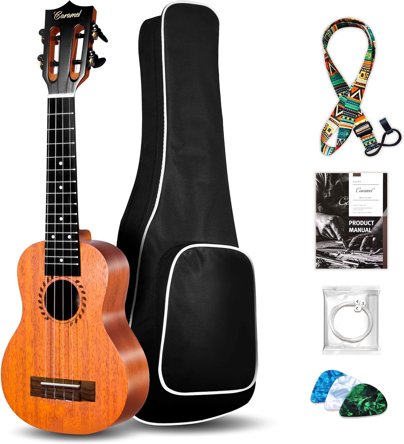 Caramel CAM48 Red African Mahogany 23" Concert Ukulele for Beginner | Handmade Ukelele Starter Kit