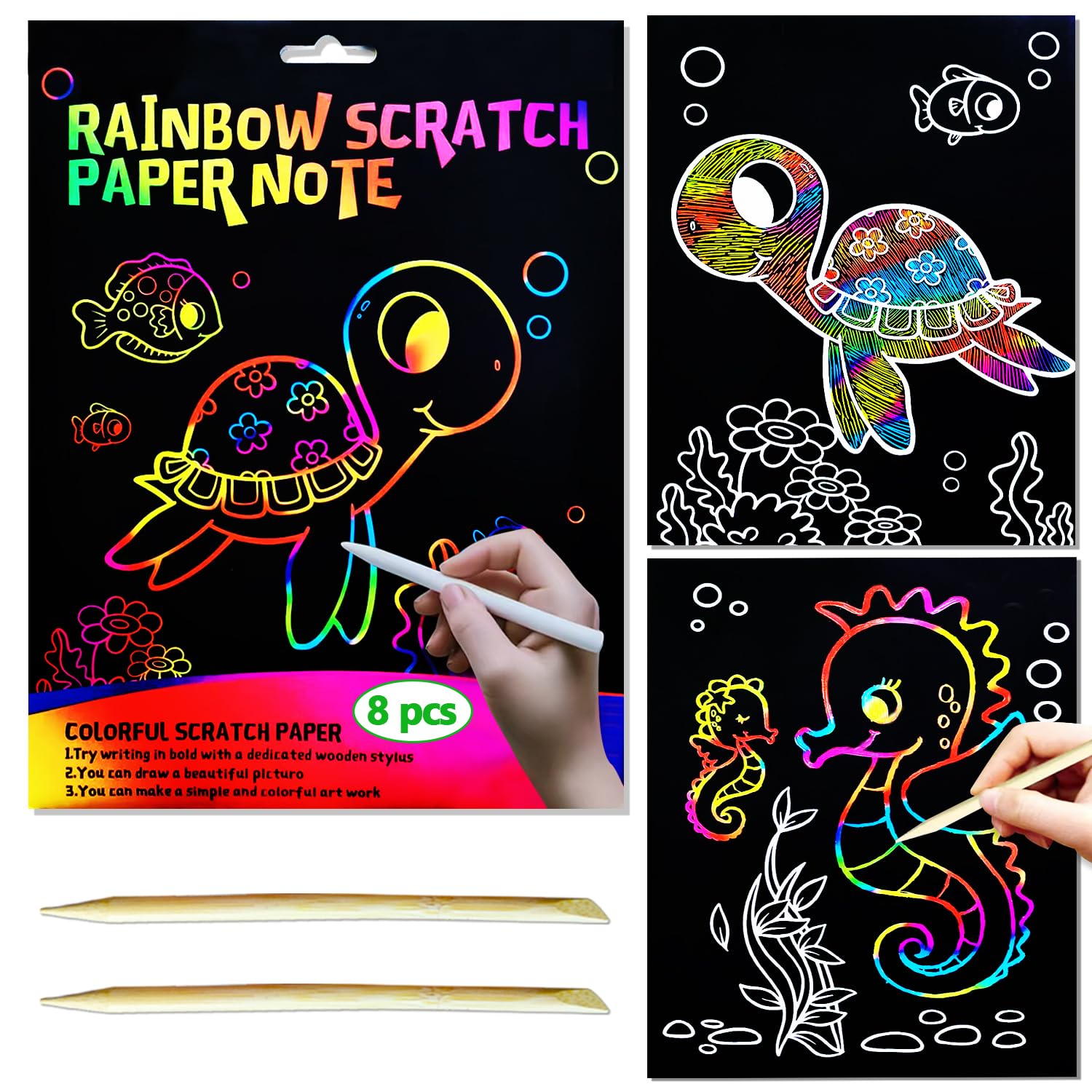 BAOXUE Scratch Art for Kids, Rainbow Scratch Paper Art Set, Scratch Coloring Book,Arts and Crafts for Kids Ages 4-8 Girls Boys,Christmas Crafts,