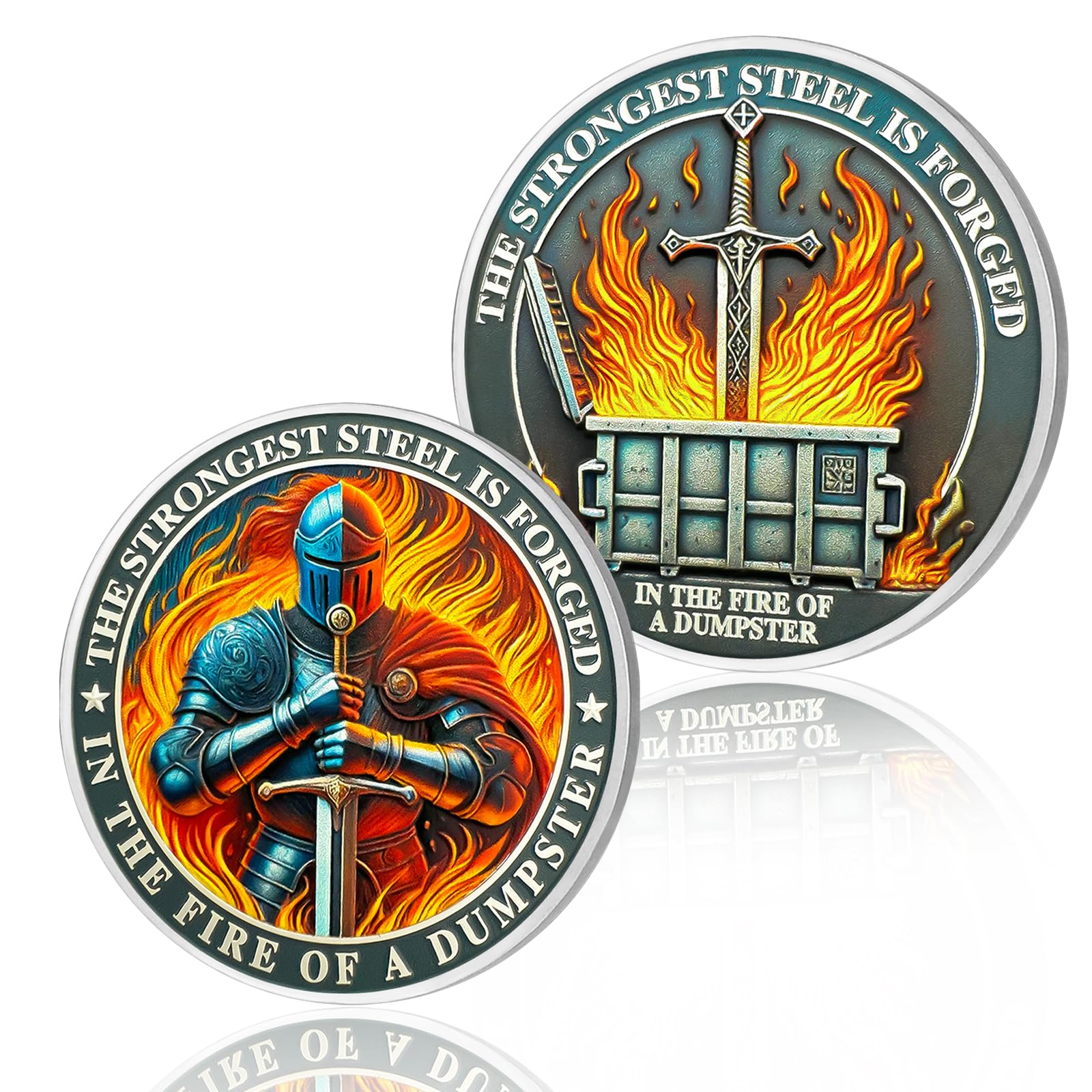 Knights Dumpster Fire Coin, Knight's Sword Dumpster Fire Challenge Coin, Funny Office Desk Accessories