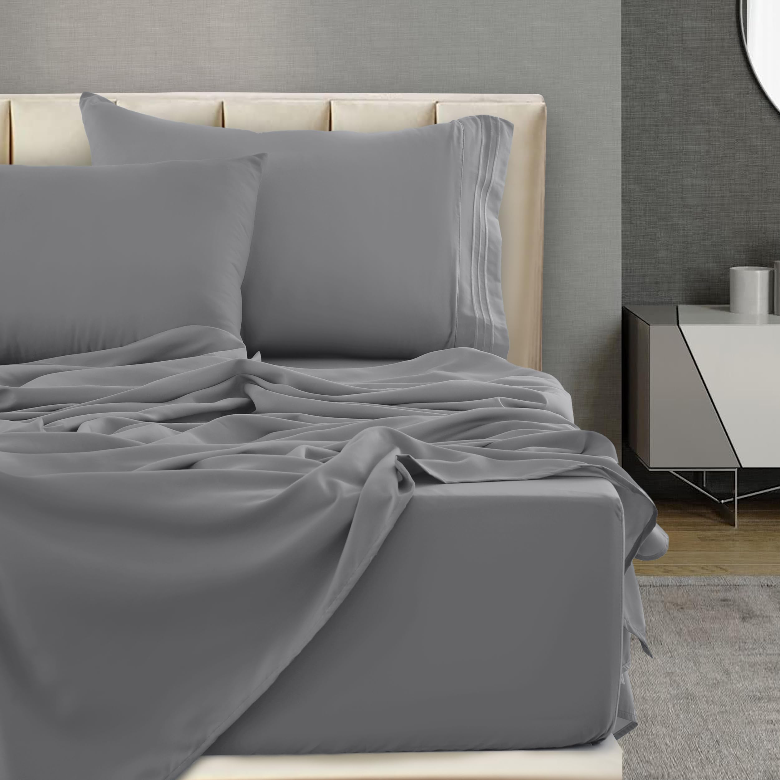 LUX Décor Twin Sheet Set – 4 Piece Ultra-Soft Microfiber Bed Sheets with Flat Sheet, 16 Inches Deep Pocket Fitted Sheet & Pillowcases, Cooling &