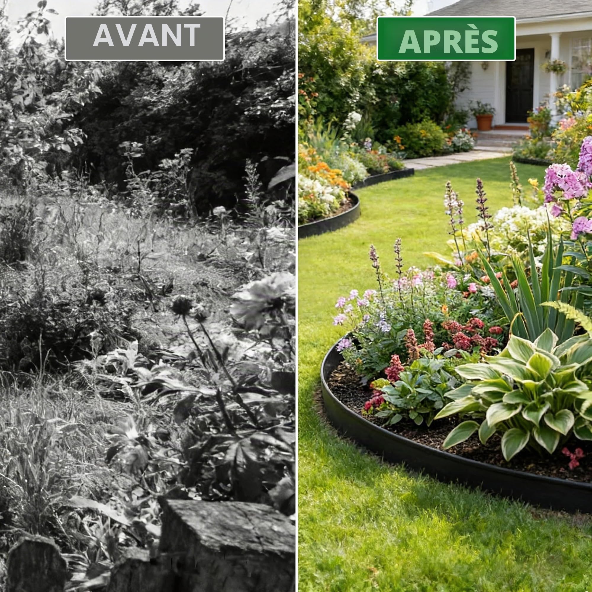 Bordure de Pelouse Flexible en Plastique, 15 m x 10 cm de Hauteur, Bordure de Jardin avec 75 Piquets de Fixation, kit de Délimitation pour Bordures de Jardin et de Massifs - Noir
