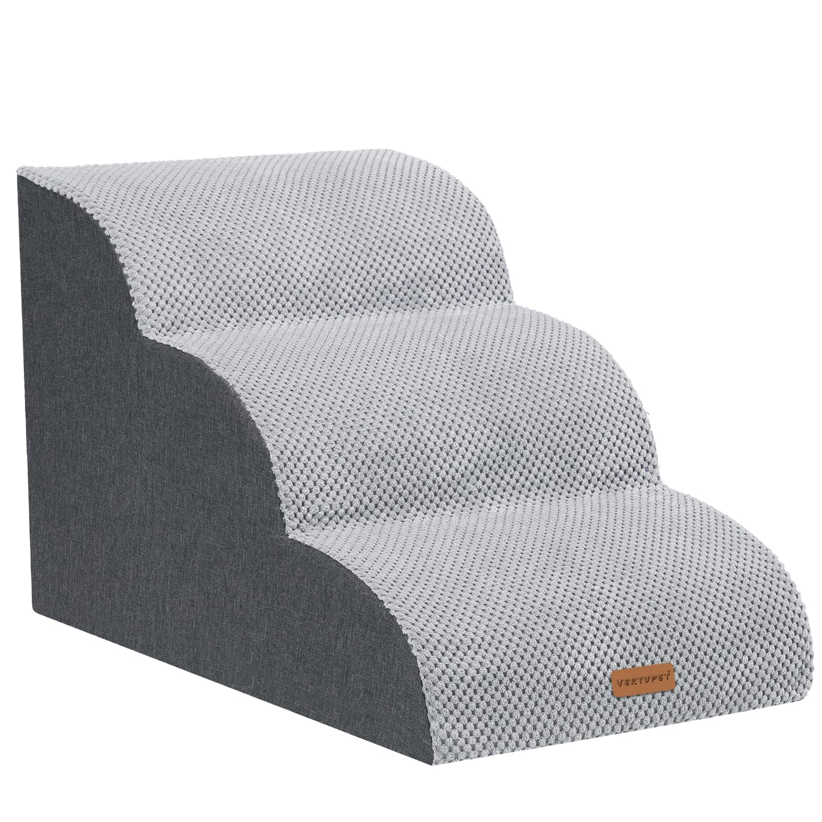 VERTUPET Escalera para mascotas, 3 niveles, escalera para perros, para cama, sofá con funda de felpa, lavable, antideslizante, funda extraíble, rampa para perros (3 niveles)