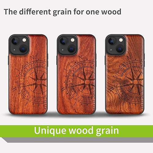 Miniatura 7 de Carveit Funda magnética de madera para iPhone 13 Mini madera real dura y TPU suave a prueba de golpes, funda protectora híbrida única y elegante de