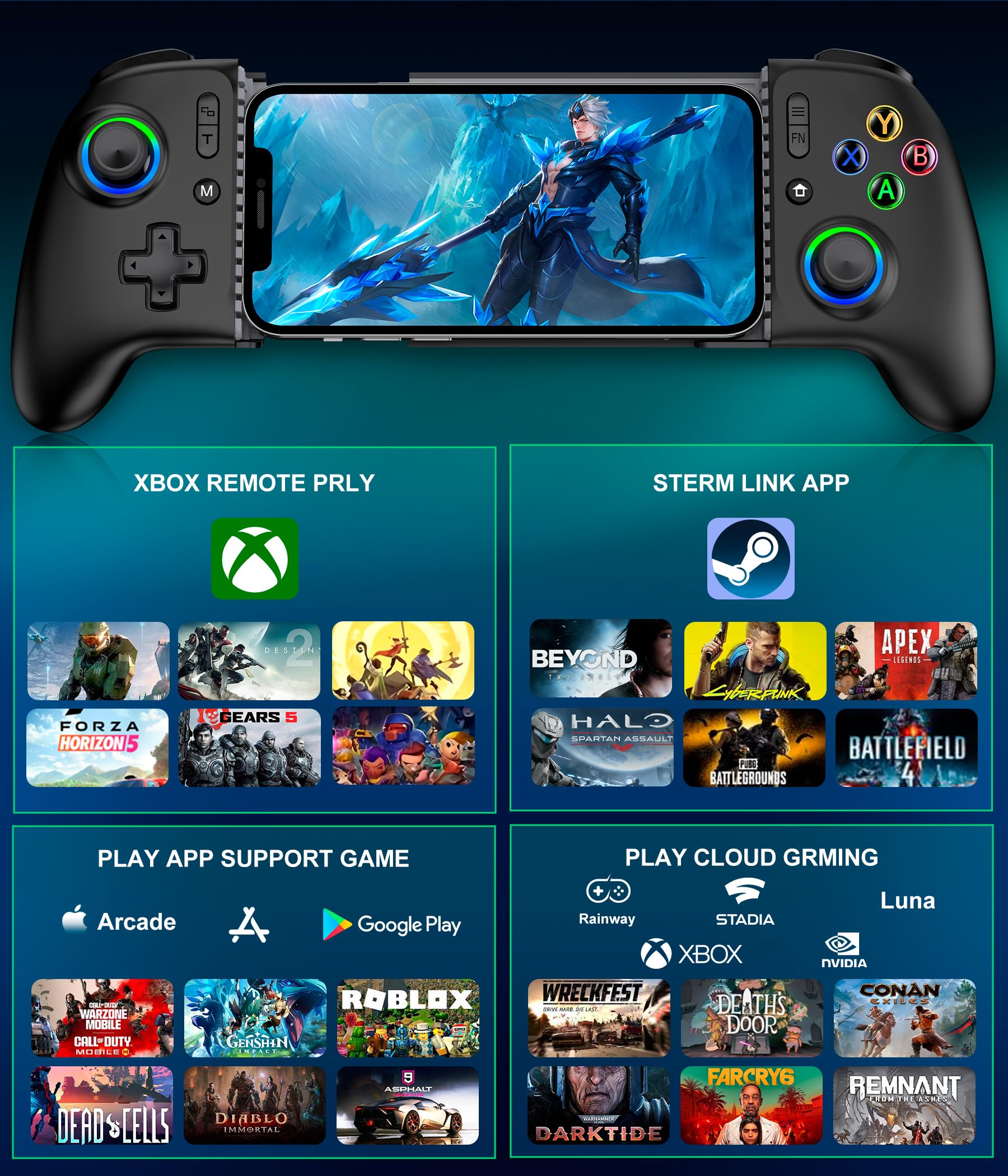 Elegamefy Handy Controller für Android/iPhone/Switch/Oled/Switch 2, Smartphone Controller mit Programmierbarem, Aufgerüstet Joystick ohne Totzonen, Led Licht