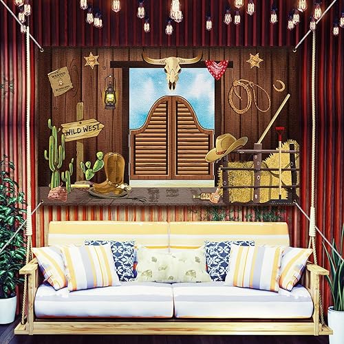 Miniatura 4 de Decoraciones de fiesta occidental, 70.8 x 43.3 pulgadas, fondo grande de vaquero con temática occidental, decoración rústica del salvaje oeste,