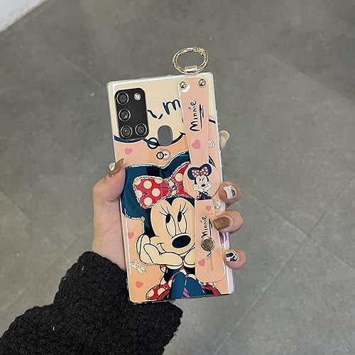 Miniatura 6 de Funda para Galaxy A21s para mujer, funda con soporte para muñeca, ultra delgada, diseño de ratón, ratón de dibujos animados, patrón de animal, punto